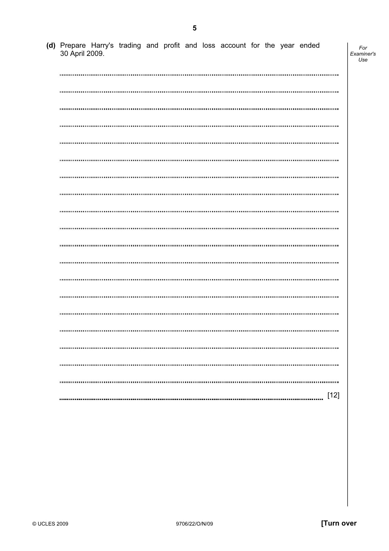 Cambridge A Level Accounting 9706 2009 Oct/Nov Paper 2 · Variant 2 question paper, page 5 of 16