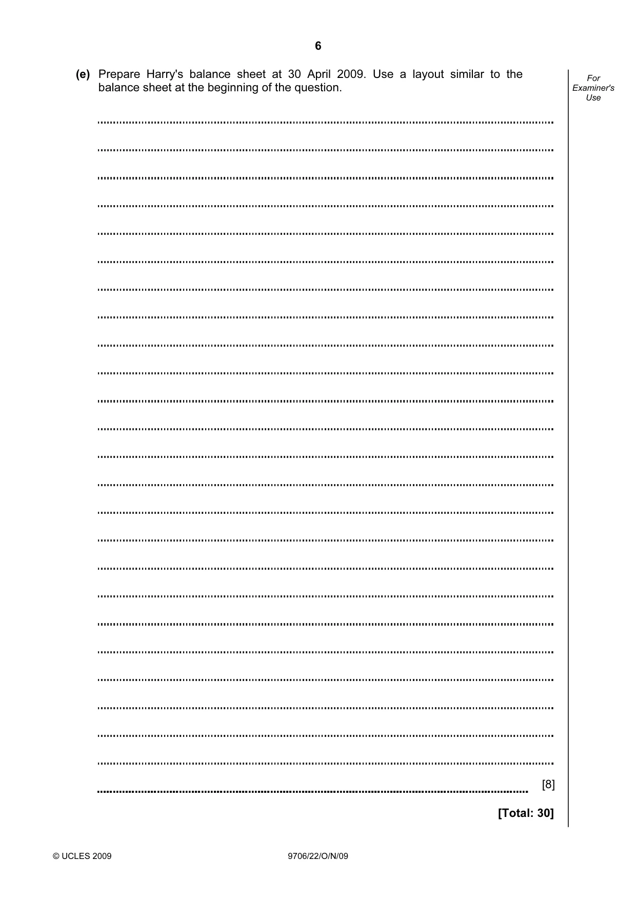 Cambridge A Level Accounting 9706 2009 Oct/Nov Paper 2 · Variant 2 question paper, page 6 of 16
