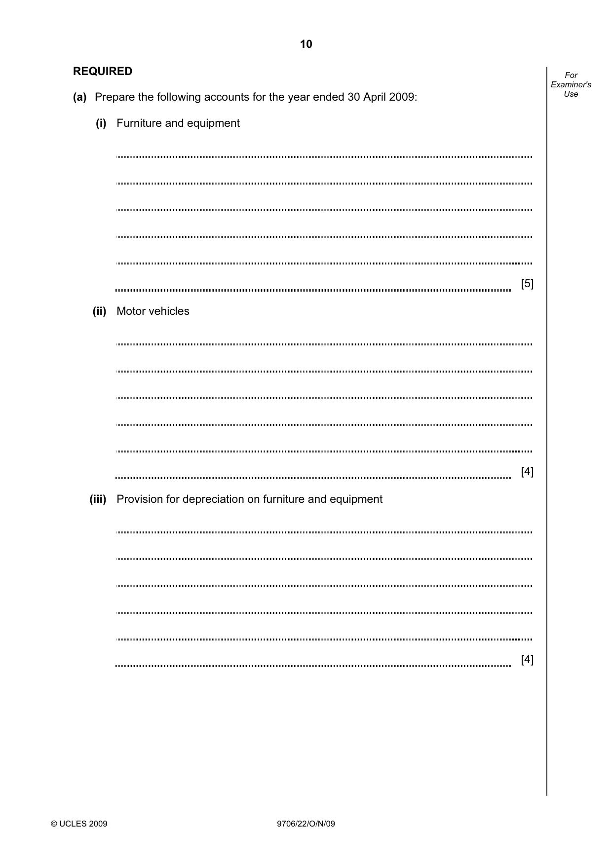 Cambridge A Level Accounting 9706 2009 Oct/Nov Paper 2 · Variant 2 question paper, page 10 of 16