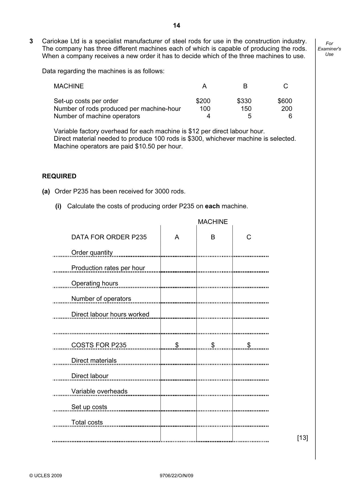 Cambridge A Level Accounting 9706 2009 Oct/Nov Paper 2 · Variant 2 question paper, page 14 of 16