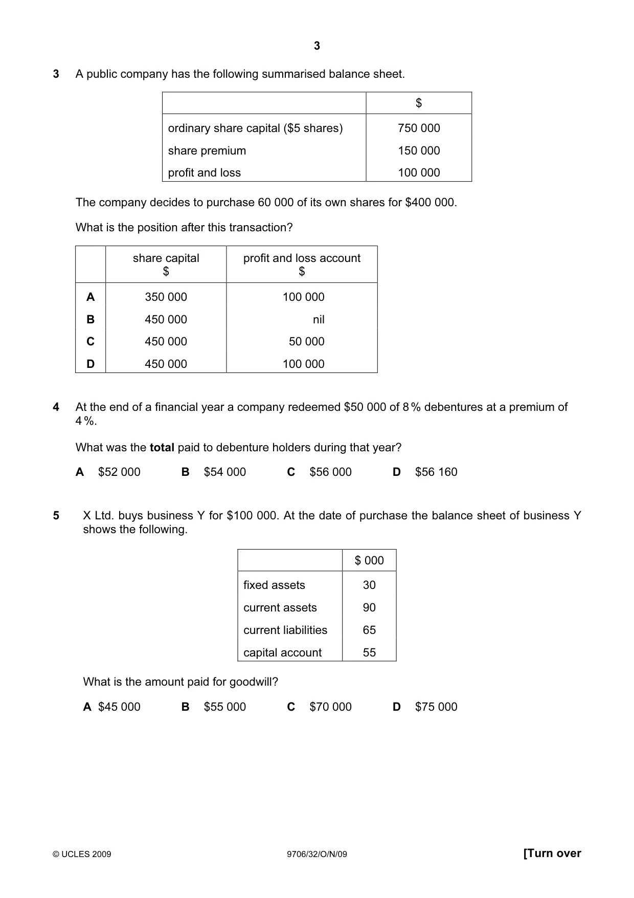 Cambridge A Level Accounting 9706 2009 Oct/Nov Paper 3 · Variant 2 question paper, page 3 of 12