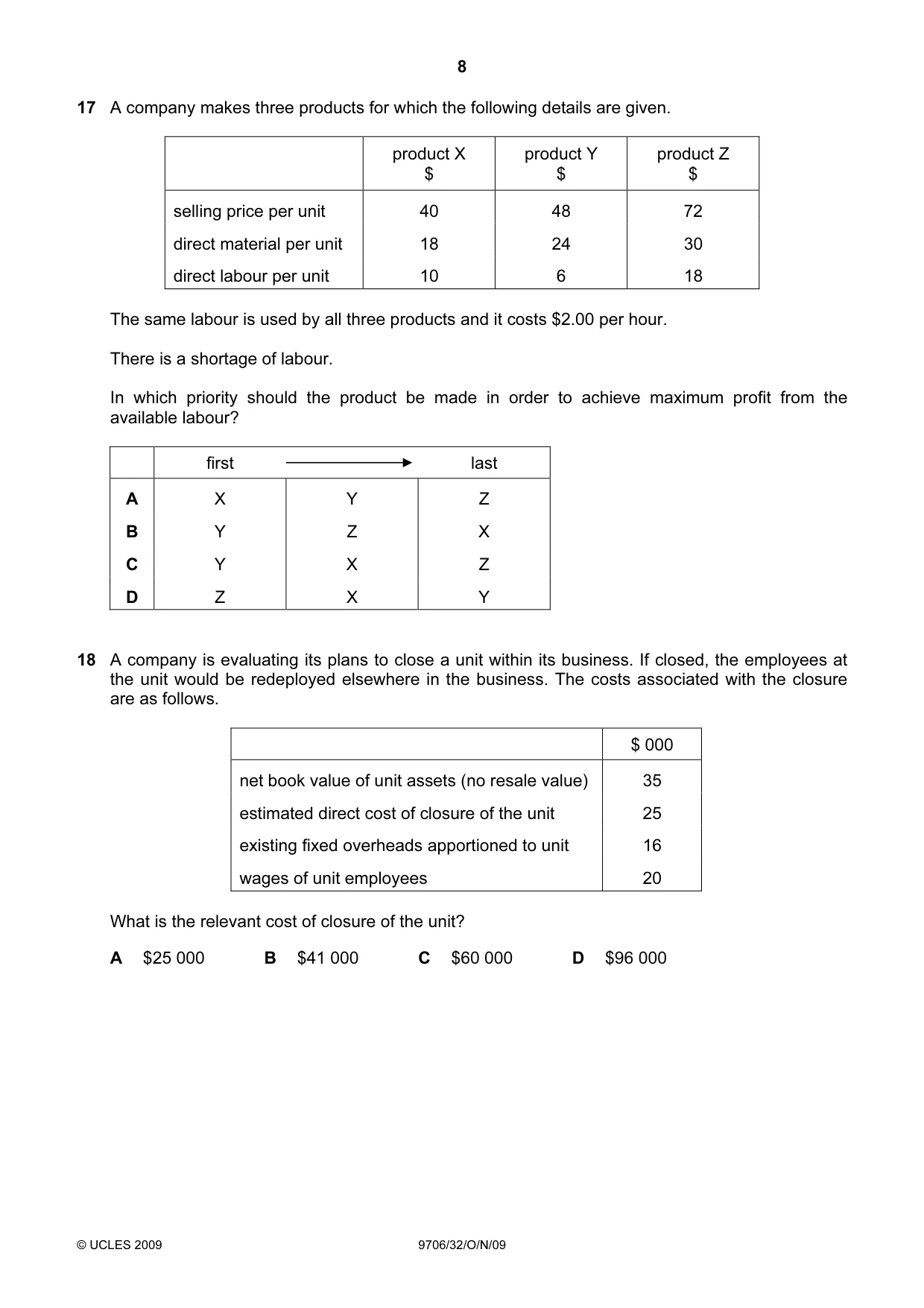 Cambridge A Level Accounting 9706 2009 Oct/Nov Paper 3 · Variant 2 question paper, page 8 of 12
