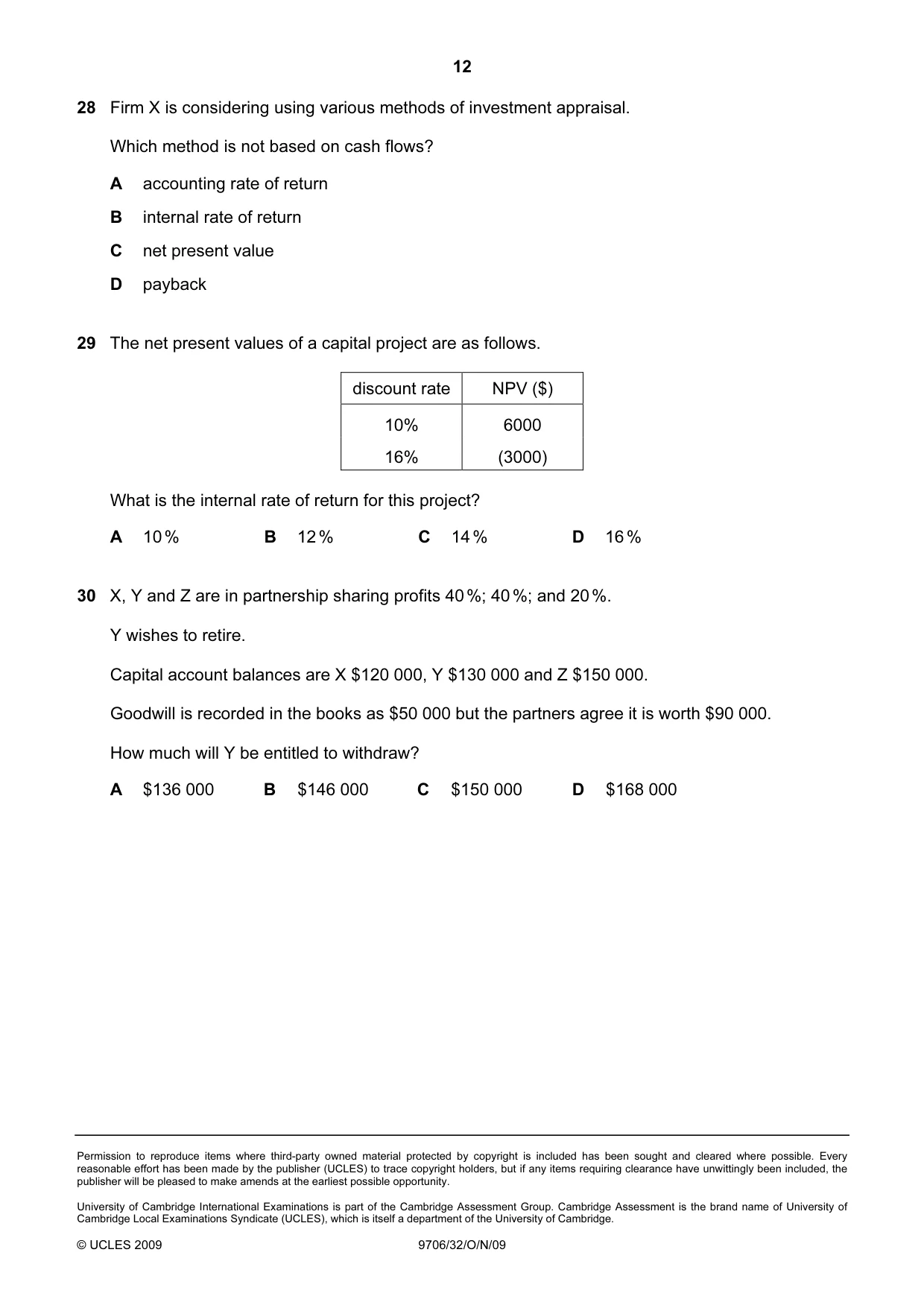 Cambridge A Level Accounting 9706 2009 Oct/Nov Paper 3 · Variant 2 question paper, page 12 of 12