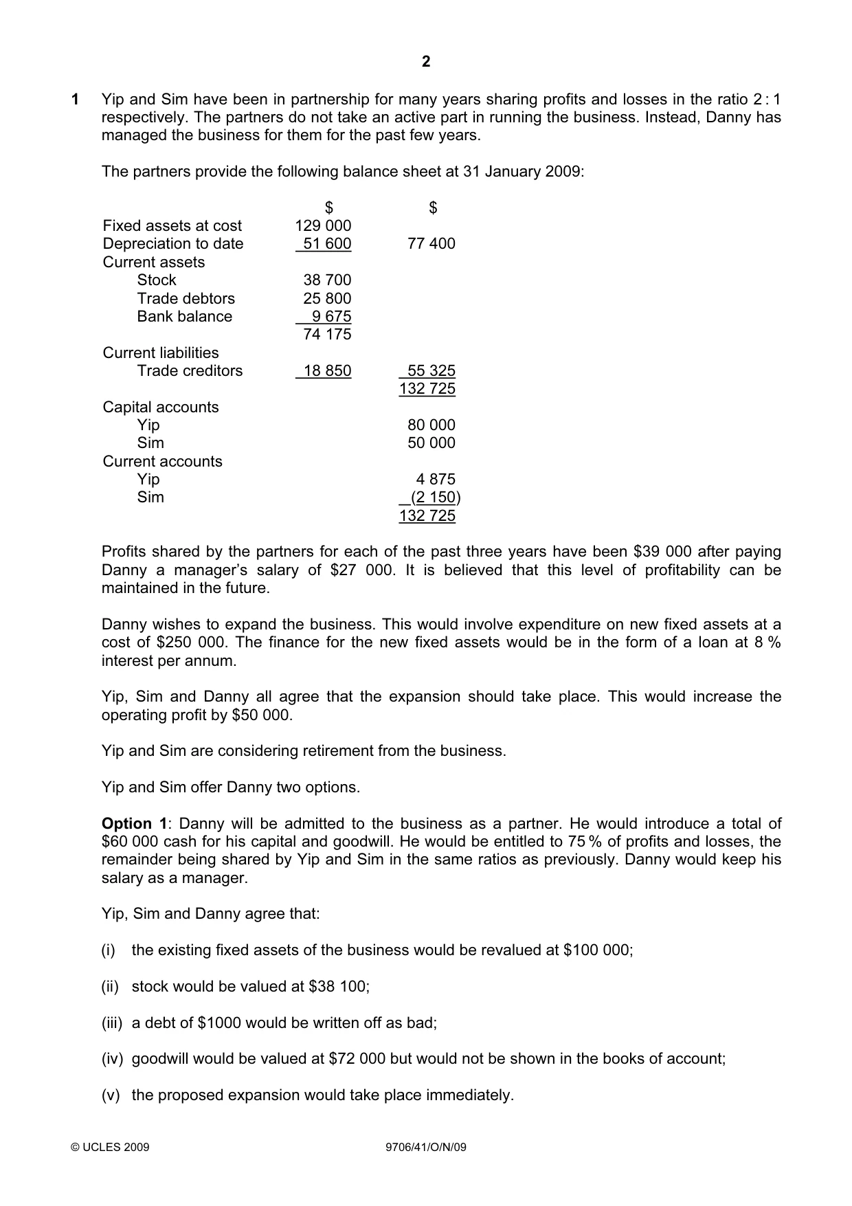 Cambridge A Level Accounting 9706 2009 Oct/Nov Paper 4 · Variant 1 question paper, page 2 of 8