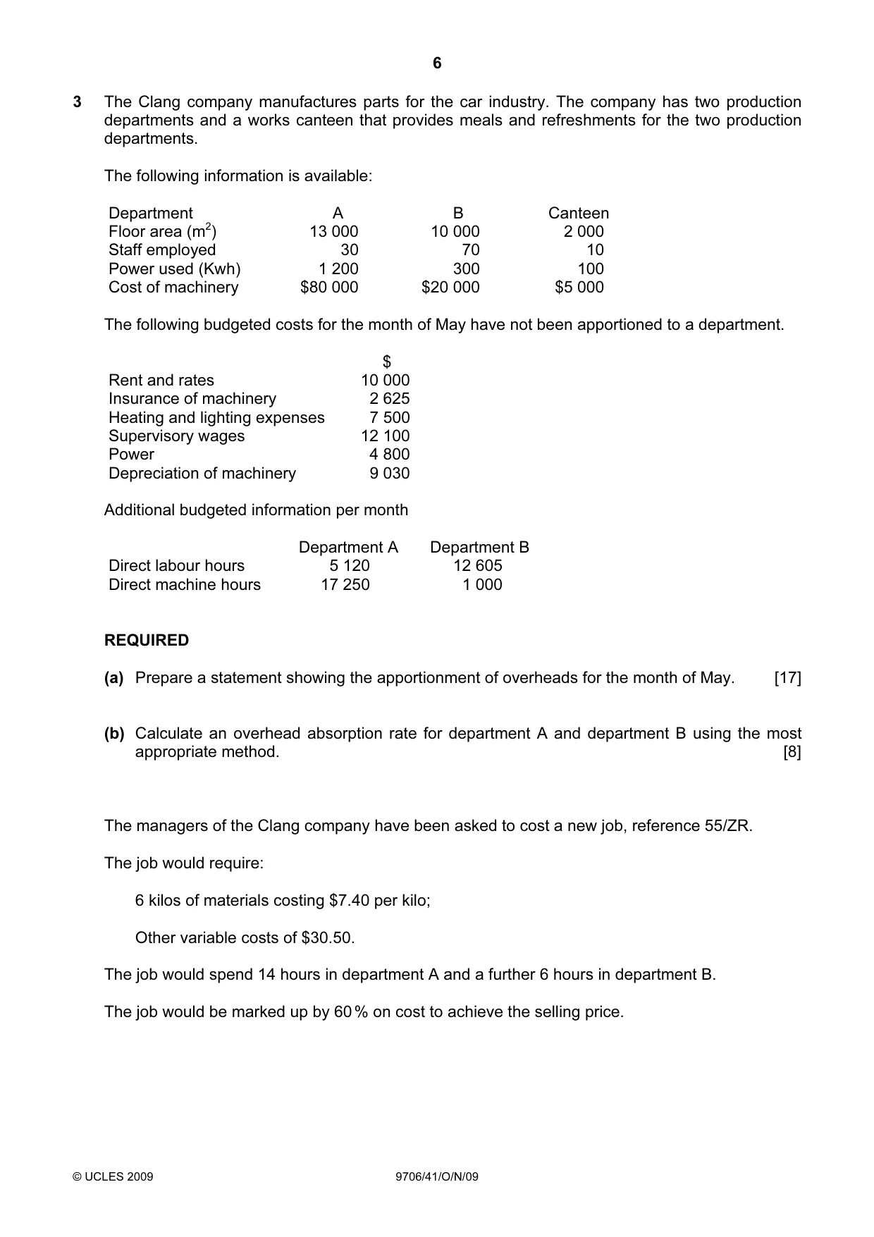 Cambridge A Level Accounting 9706 2009 Oct/Nov Paper 4 · Variant 1 question paper, page 6 of 8