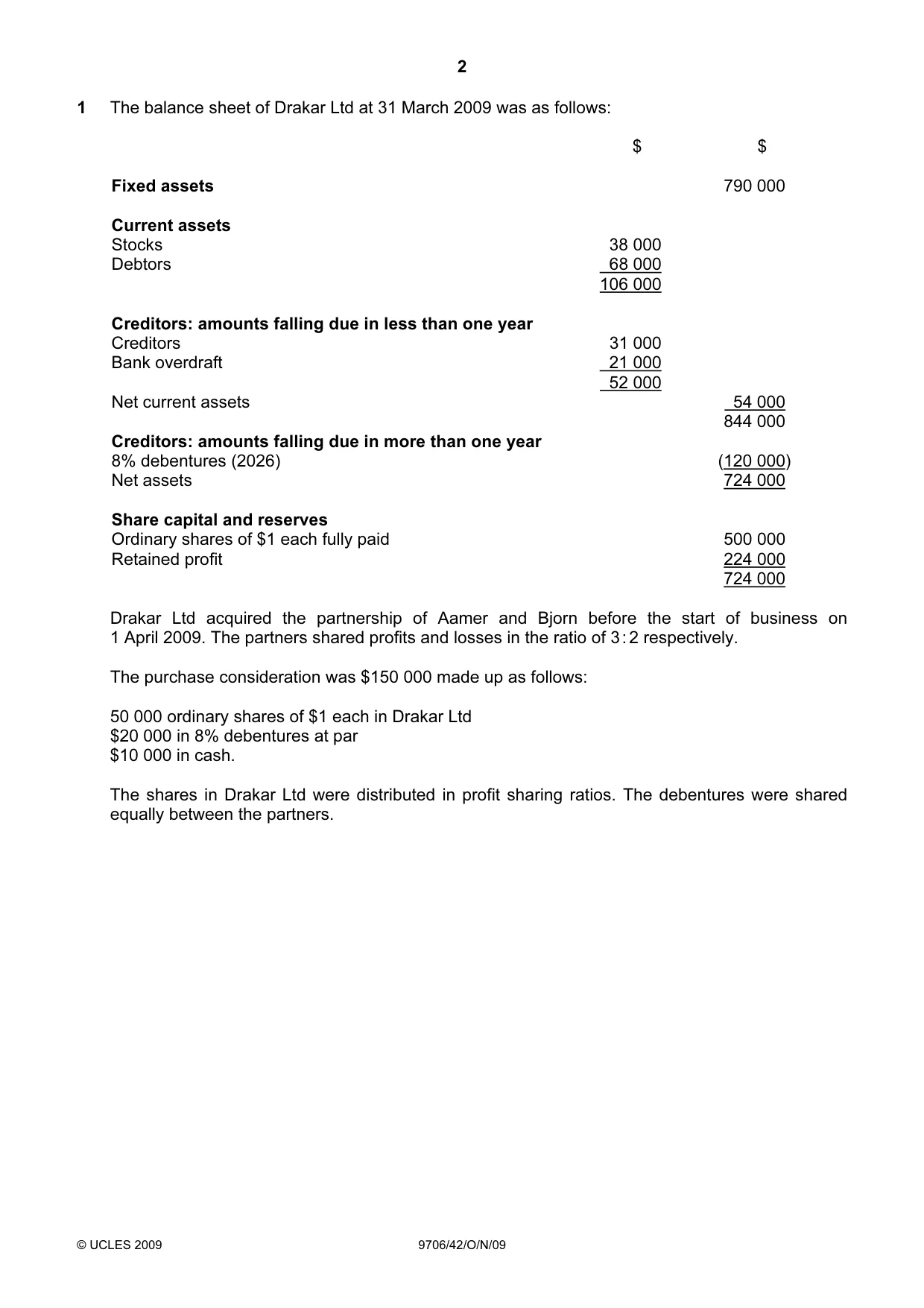 Cambridge A Level Accounting 9706 2009 Oct/Nov Paper 4 · Variant 2 question paper, page 2 of 8
