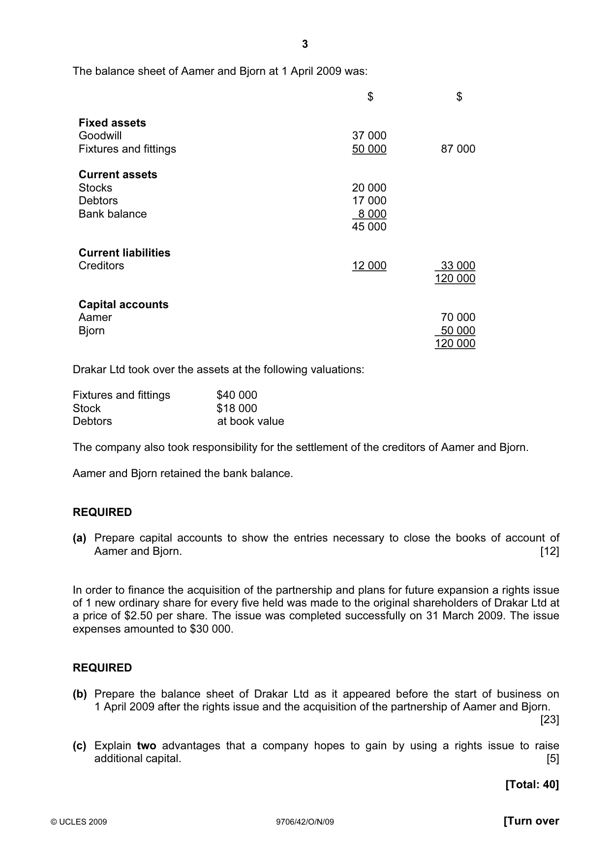 Cambridge A Level Accounting 9706 2009 Oct/Nov Paper 4 · Variant 2 question paper, page 3 of 8