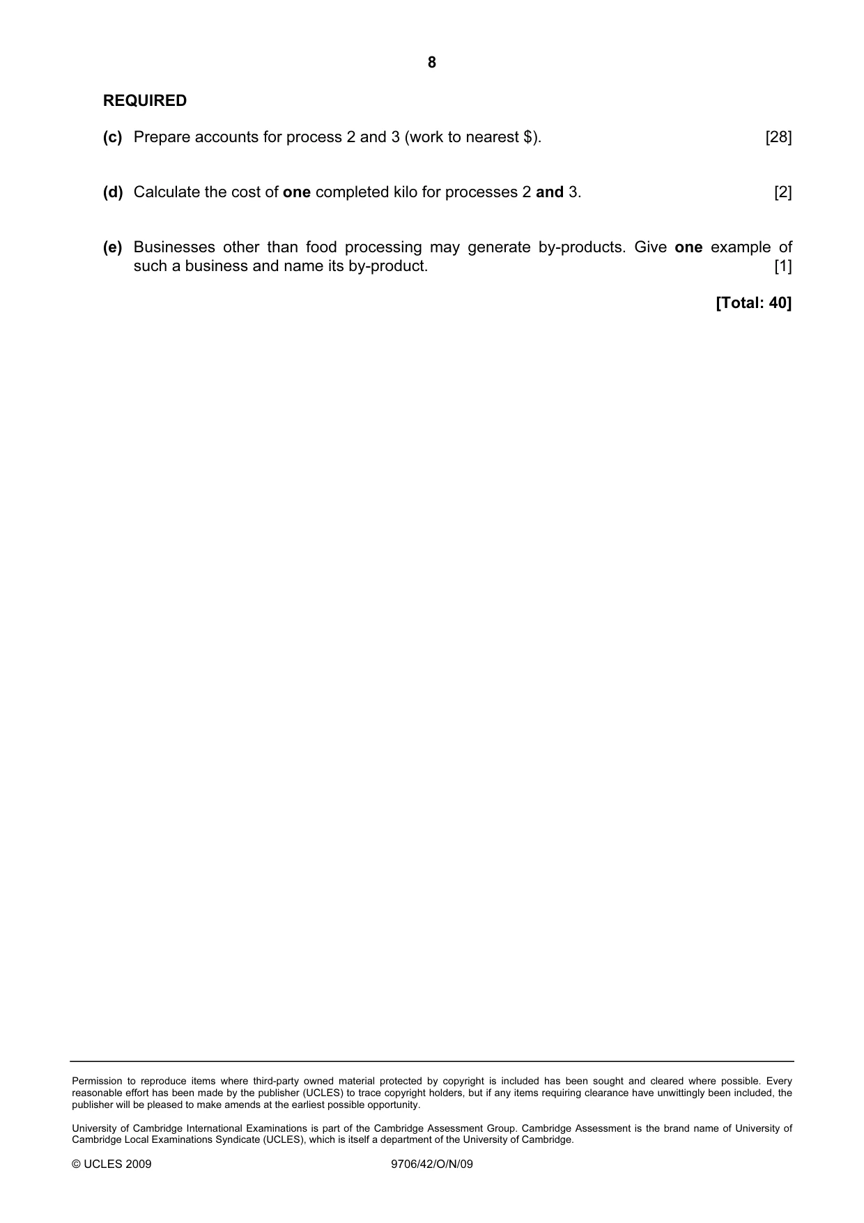 Cambridge A Level Accounting 9706 2009 Oct/Nov Paper 4 · Variant 2 question paper, page 8 of 8