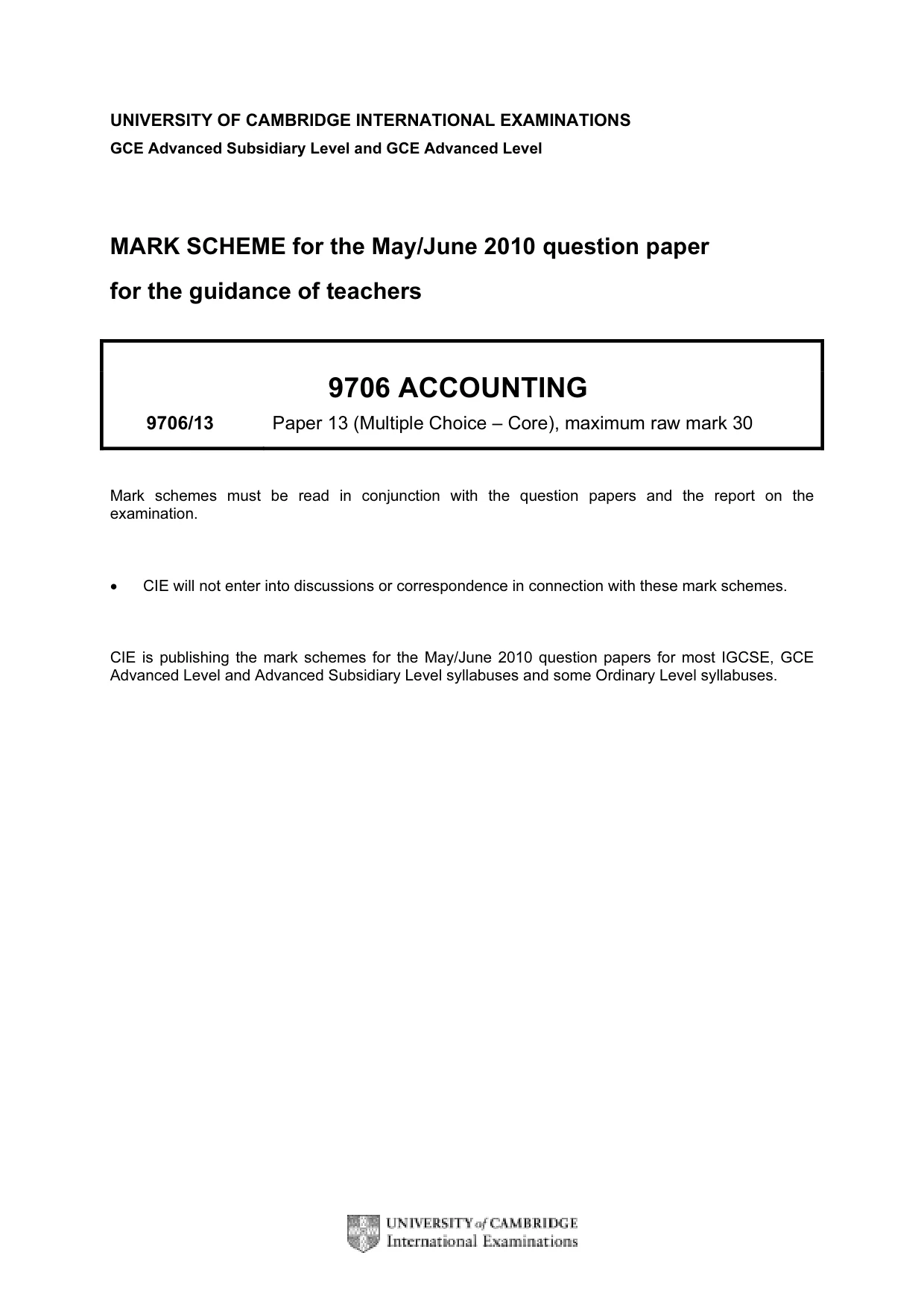 Mark scheme, page 1 of 2