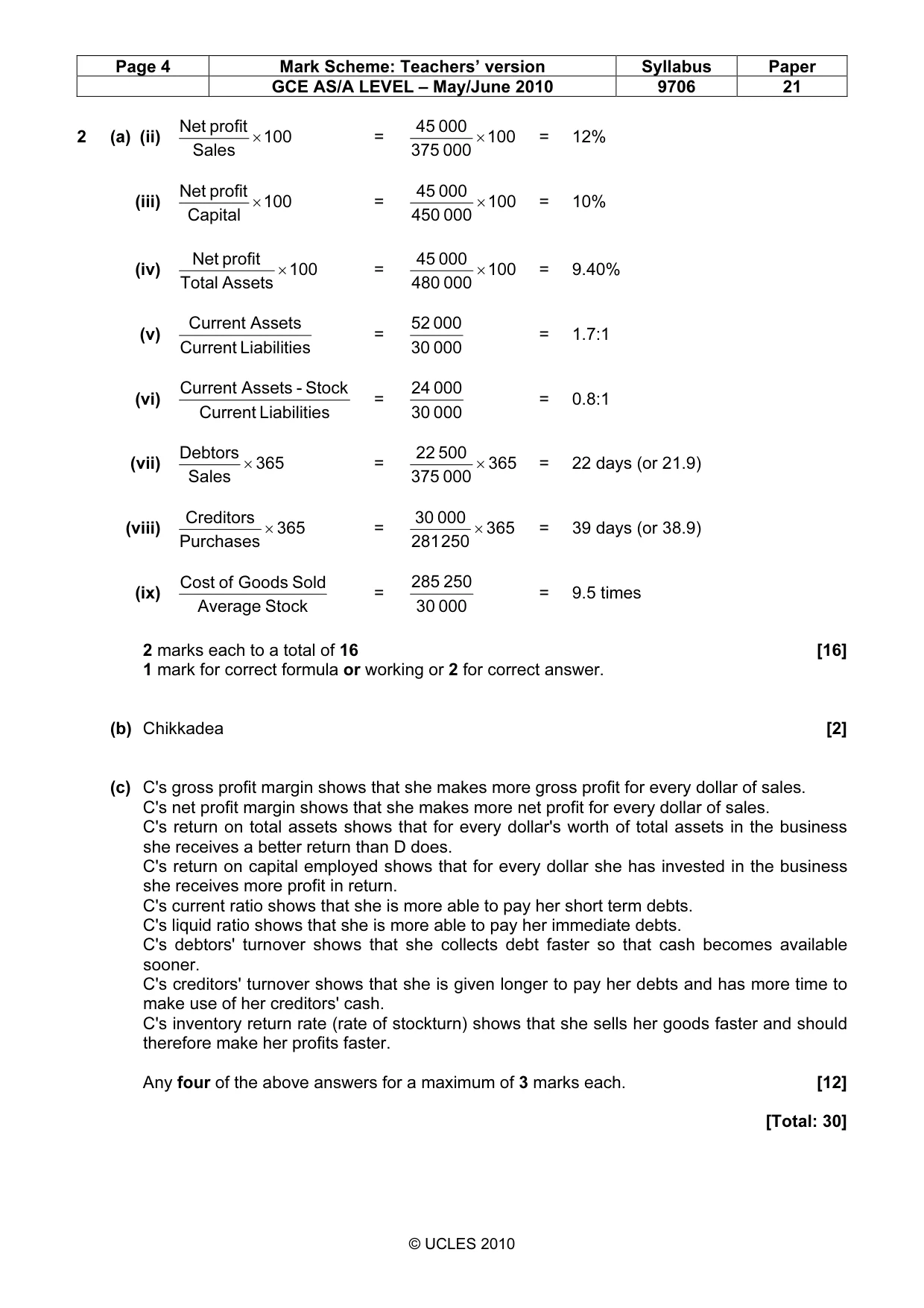 Mark scheme, page 4 of 5