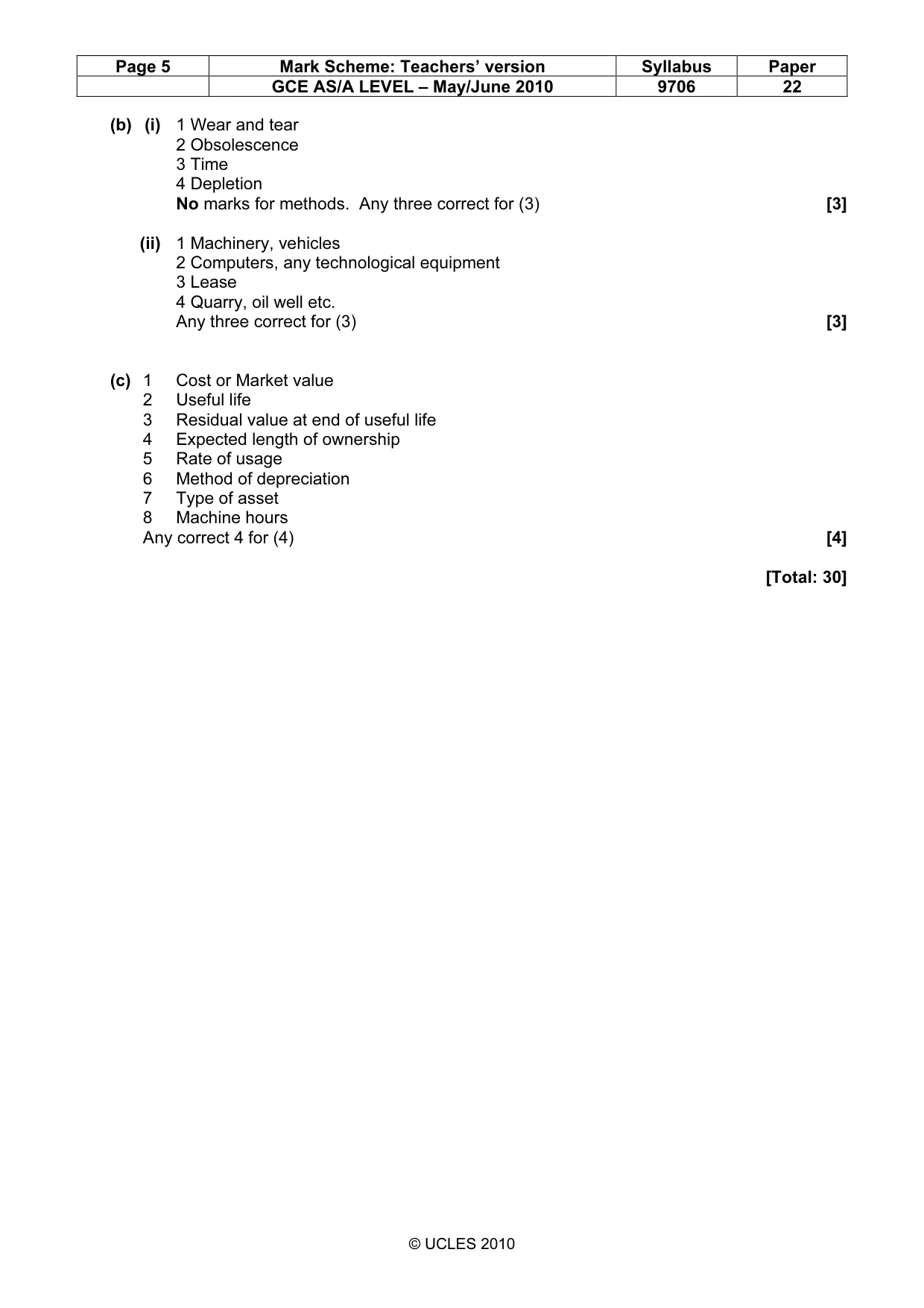 Mark scheme, page 5 of 7