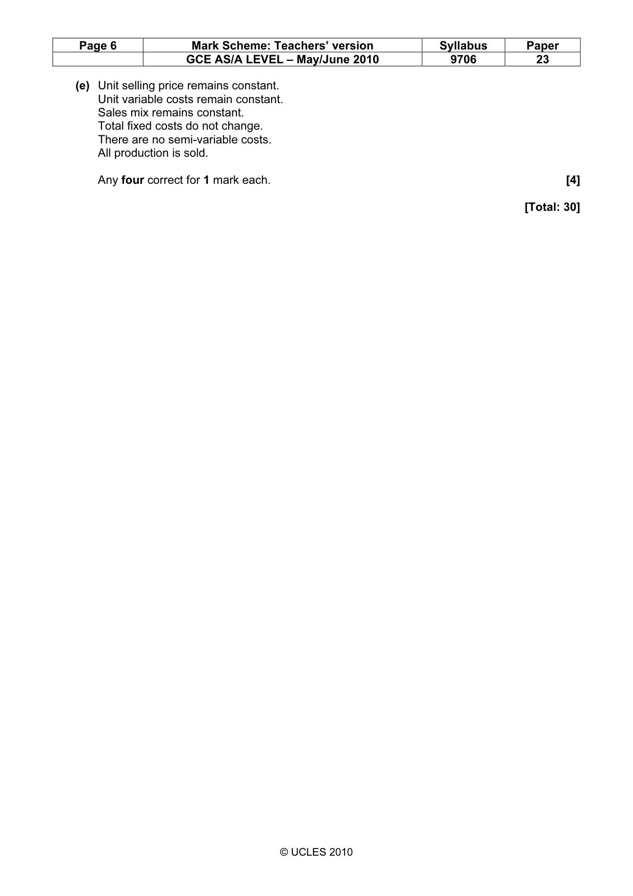 Mark scheme, page 6 of 6