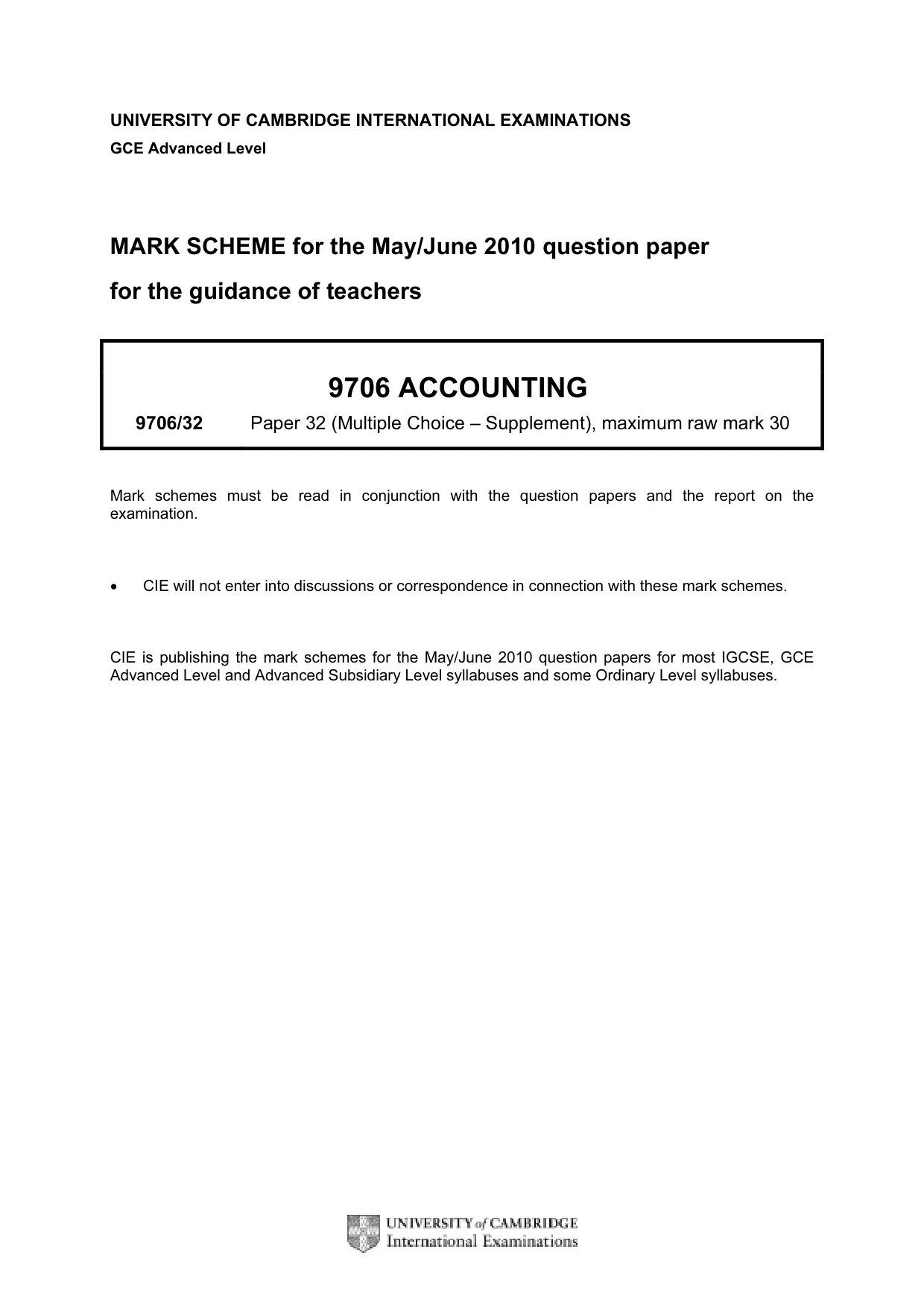 Mark scheme, page 1 of 2