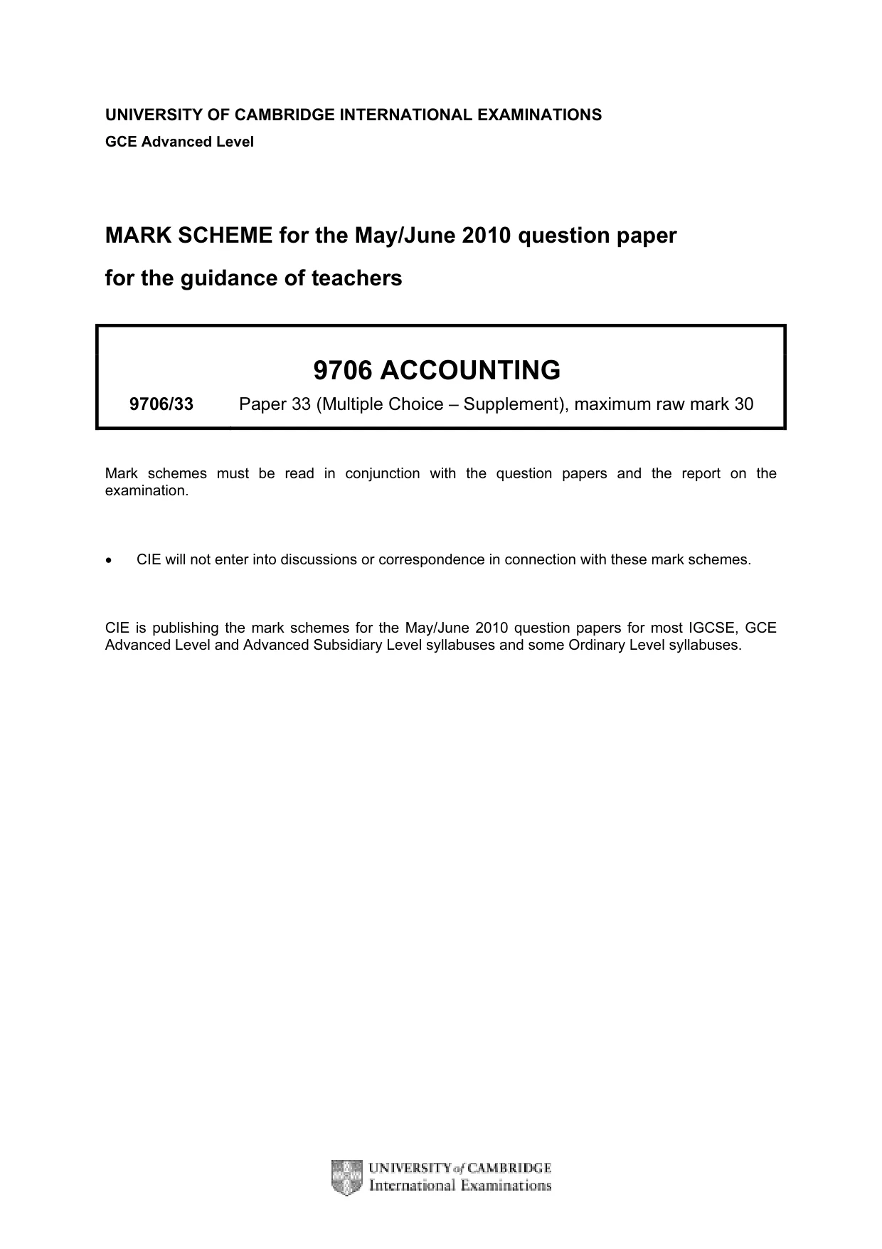 Mark scheme, page 1 of 2