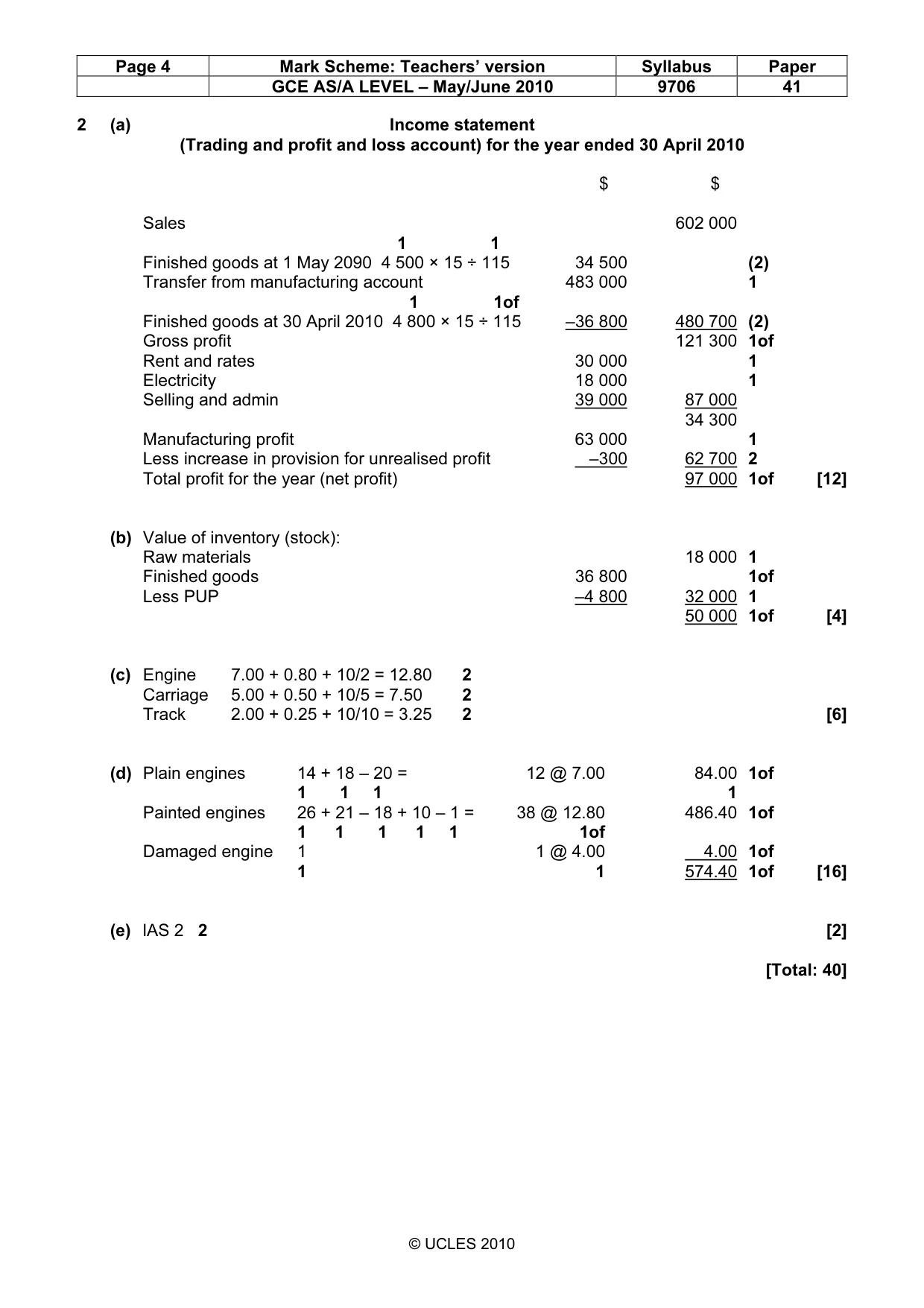 Mark scheme, page 4 of 5
