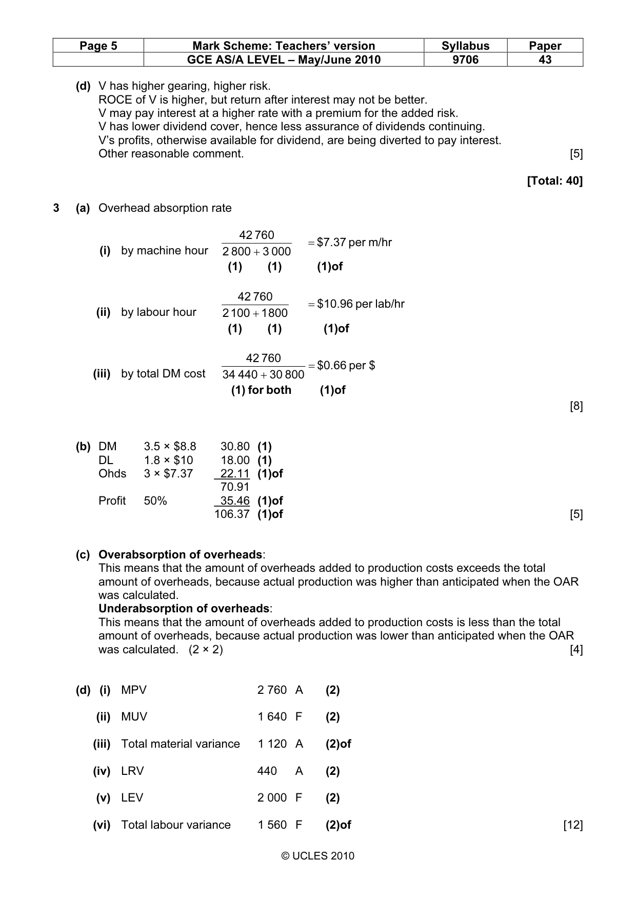 Mark scheme, page 5 of 6