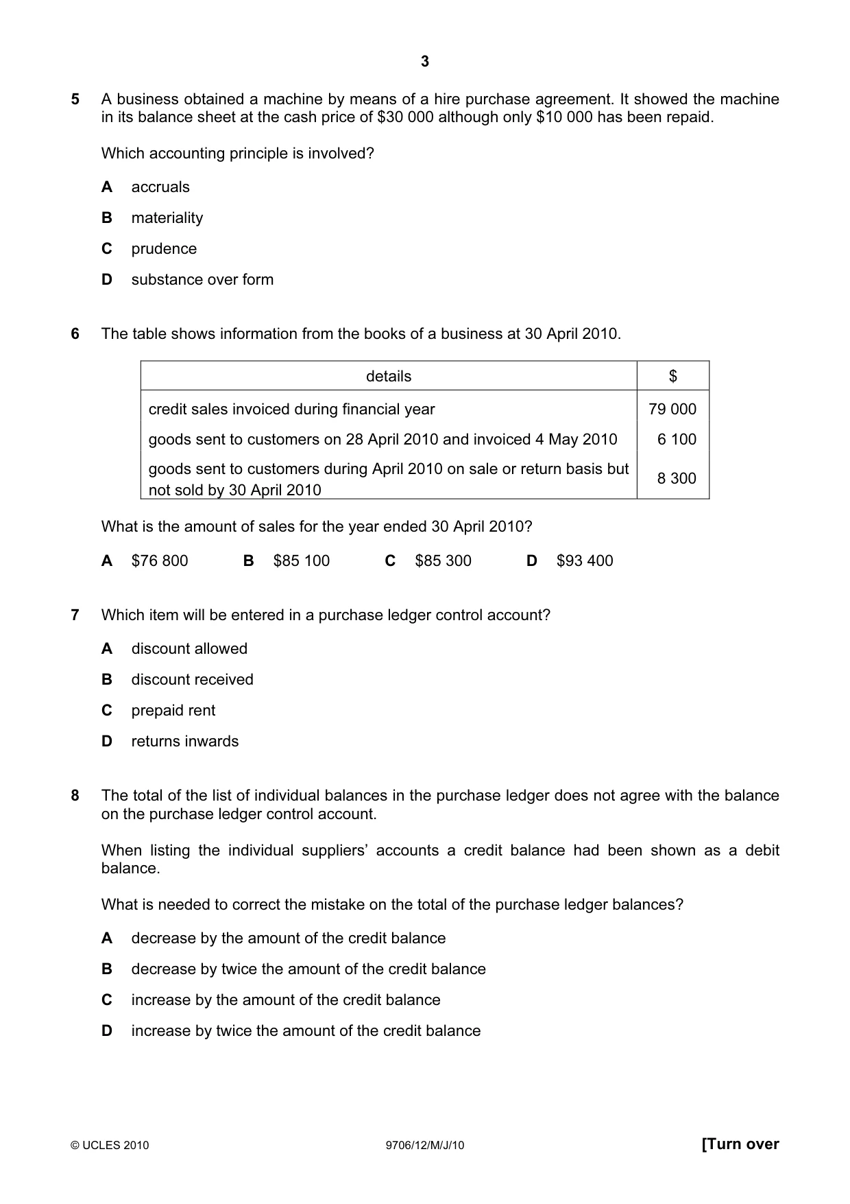 Cambridge A Level Accounting 9706 2010 May/June Paper 1 · Variant 2 question paper, page 3 of 12