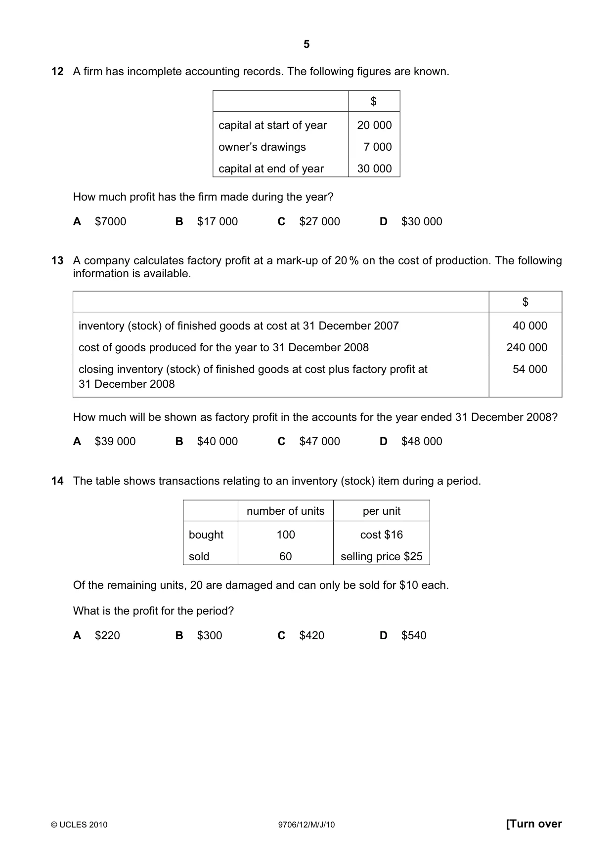 Cambridge A Level Accounting 9706 2010 May/June Paper 1 · Variant 2 question paper, page 5 of 12
