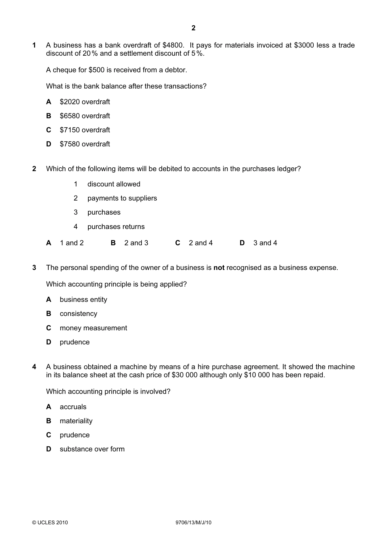 Cambridge A Level Accounting 9706 2010 May/June Paper 1 · Variant 3 question paper, page 2 of 12