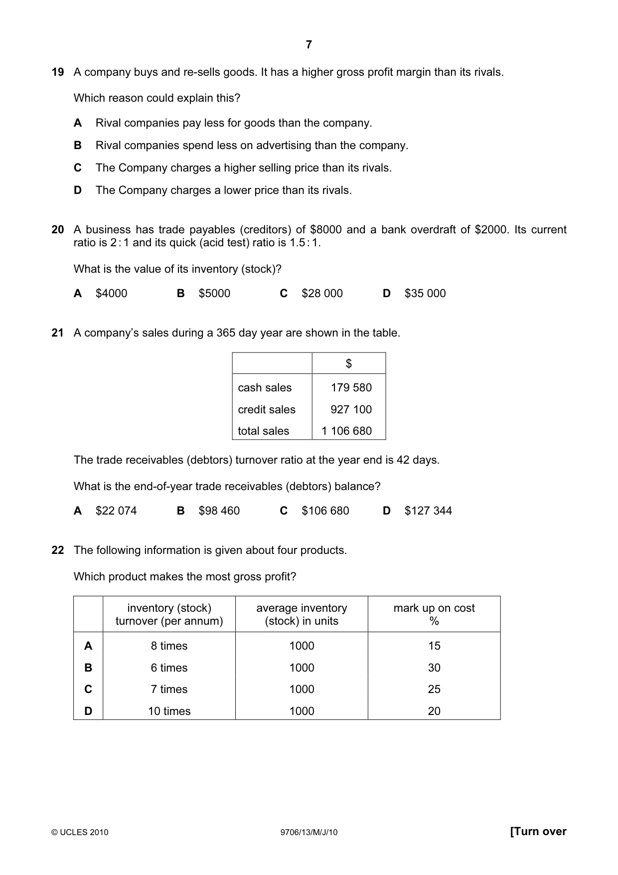 Cambridge A Level Accounting 9706 2010 May/June Paper 1 · Variant 3 question paper, page 7 of 12