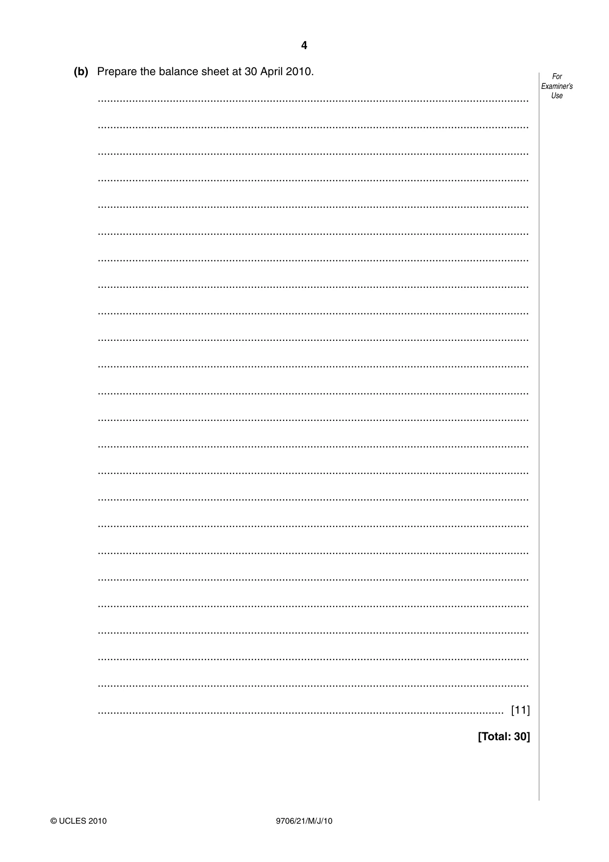 Cambridge A Level Accounting 9706 2010 May/June Paper 2 · Variant 1 question paper, page 4 of 12