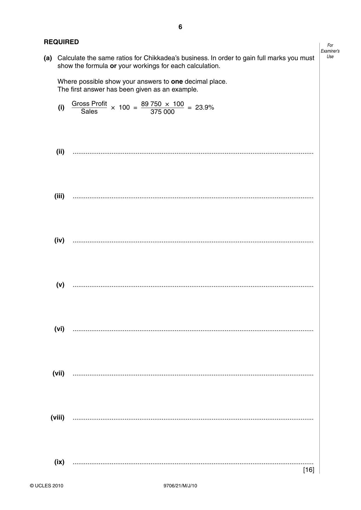 Cambridge A Level Accounting 9706 2010 May/June Paper 2 · Variant 1 question paper, page 6 of 12