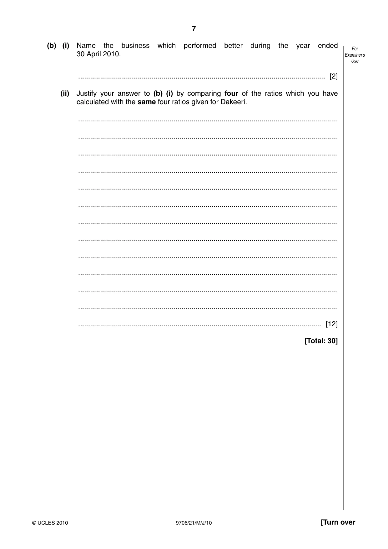 Cambridge A Level Accounting 9706 2010 May/June Paper 2 · Variant 1 question paper, page 7 of 12