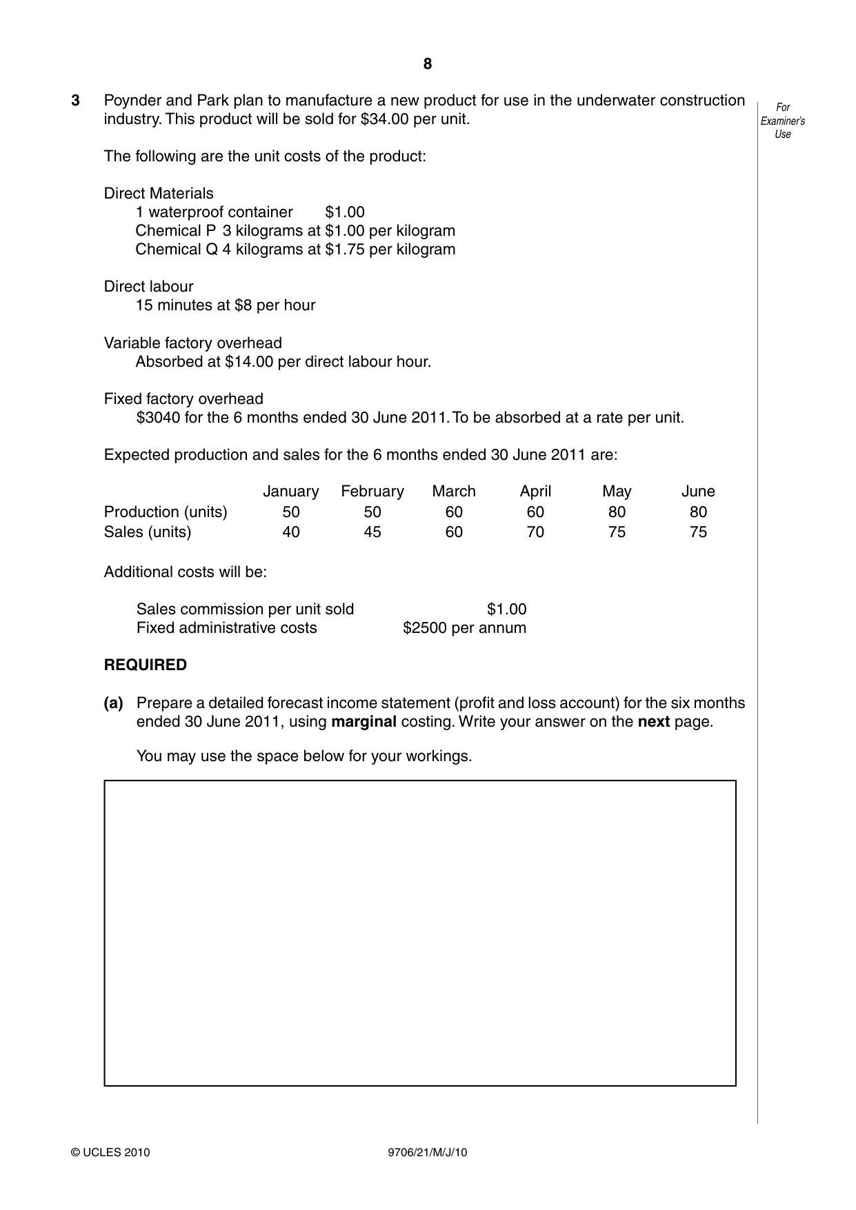 Cambridge A Level Accounting 9706 2010 May/June Paper 2 · Variant 1 question paper, page 8 of 12