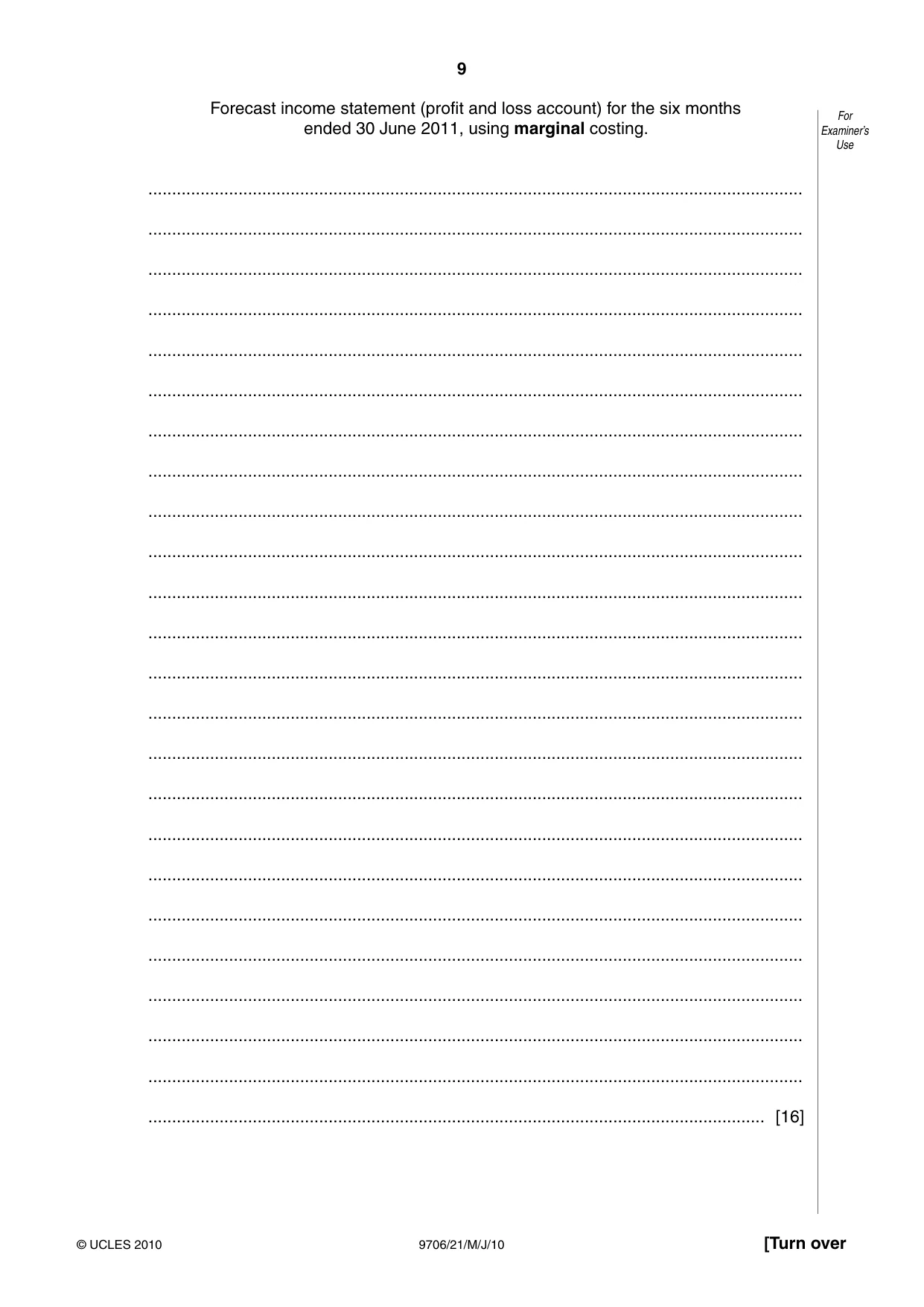 Cambridge A Level Accounting 9706 2010 May/June Paper 2 · Variant 1 question paper, page 9 of 12