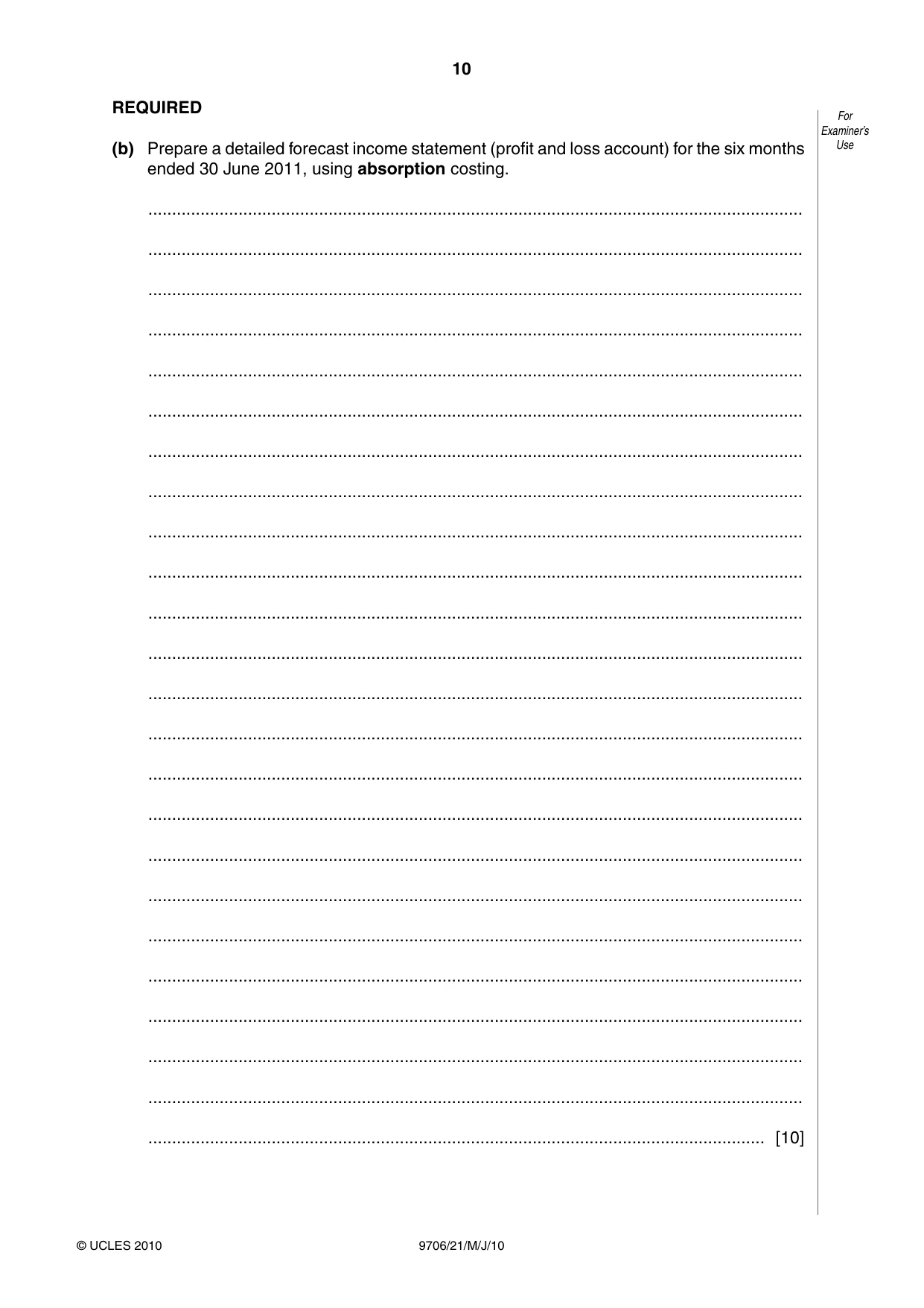 Cambridge A Level Accounting 9706 2010 May/June Paper 2 · Variant 1 question paper, page 10 of 12