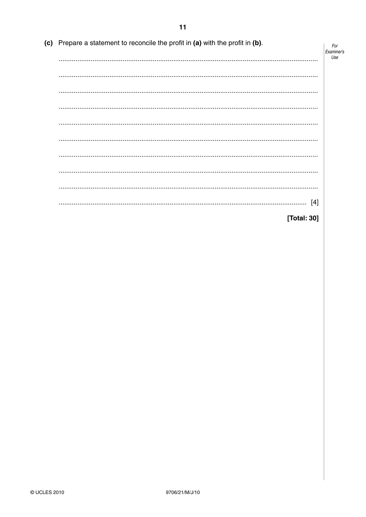 Cambridge A Level Accounting 9706 2010 May/June Paper 2 · Variant 1 question paper, page 11 of 12