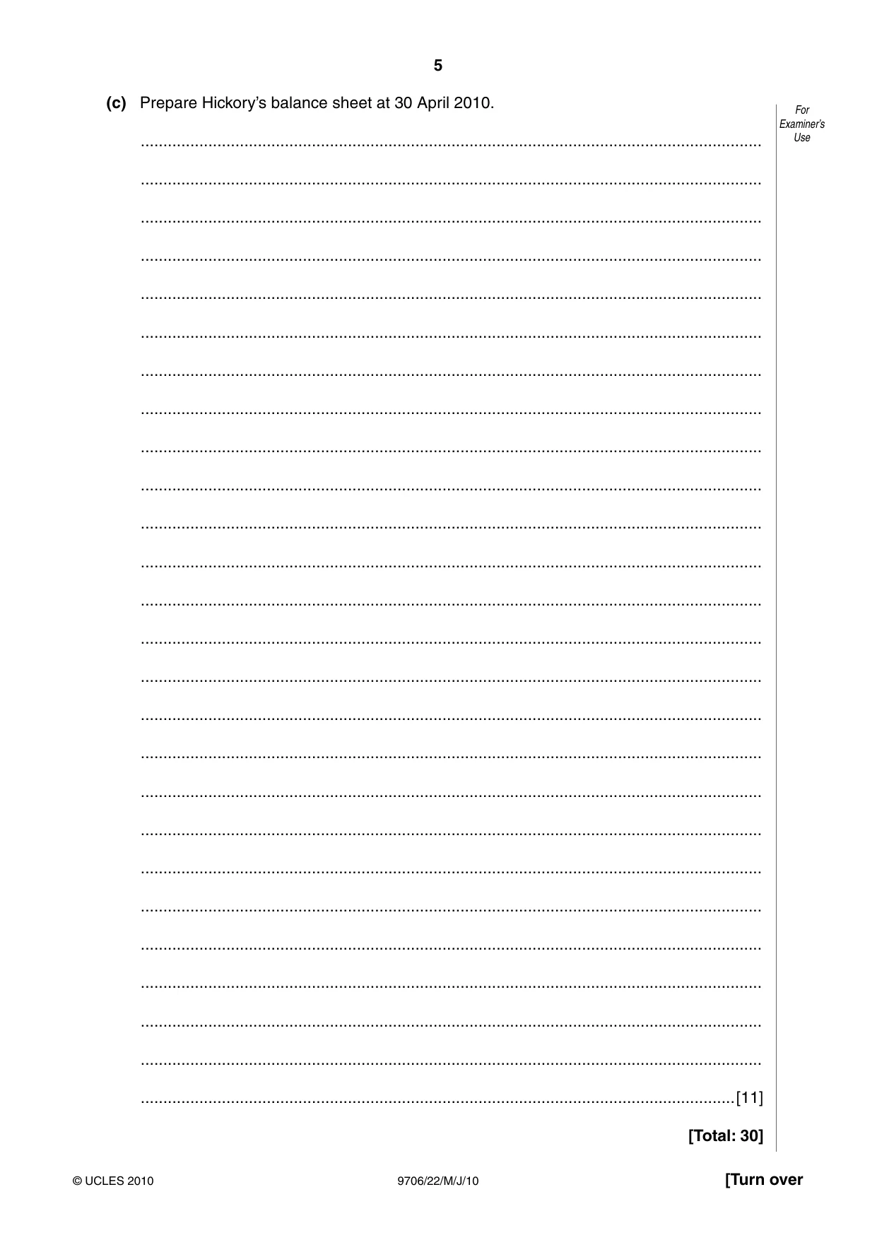 Cambridge A Level Accounting 9706 2010 May/June Paper 2 · Variant 2 question paper, page 5 of 12