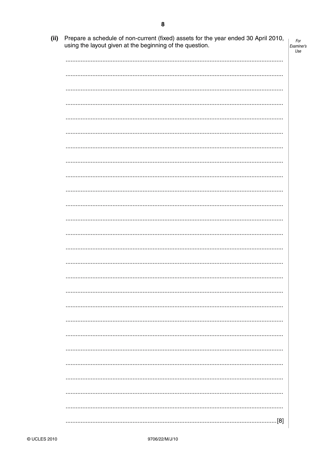 Cambridge A Level Accounting 9706 2010 May/June Paper 2 · Variant 2 question paper, page 8 of 12