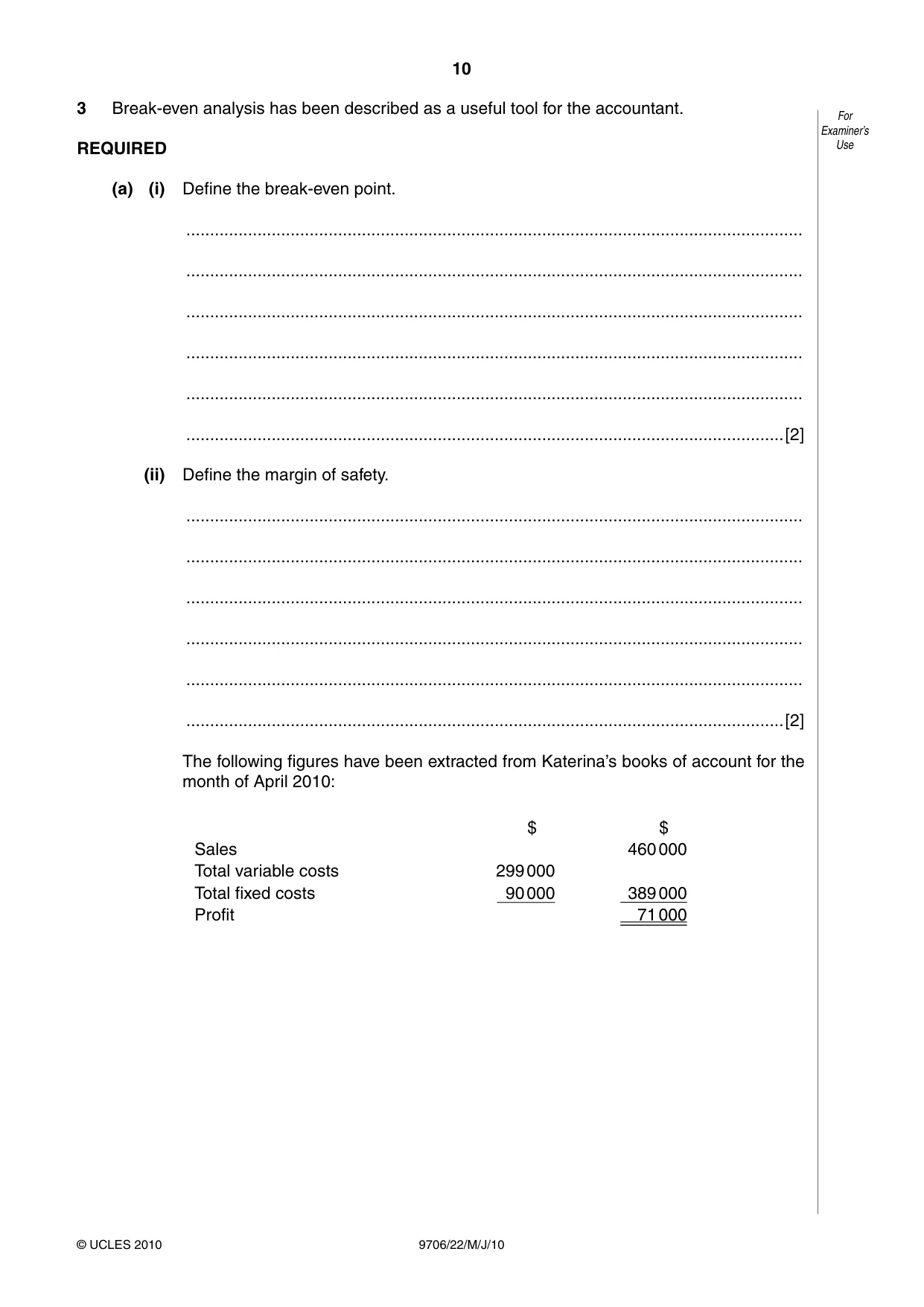 Cambridge A Level Accounting 9706 2010 May/June Paper 2 · Variant 2 question paper, page 10 of 12