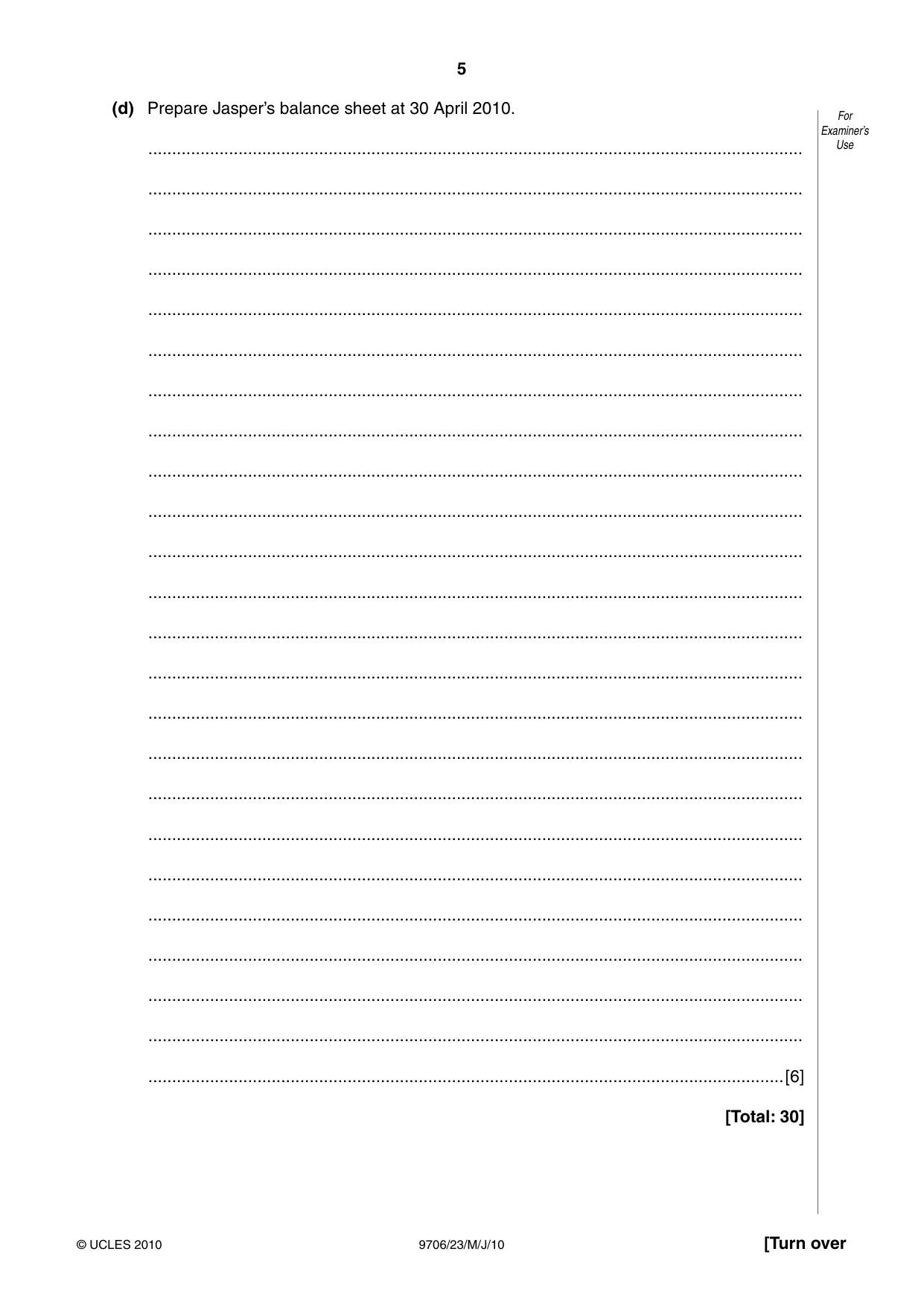Cambridge A Level Accounting 9706 2010 May/June Paper 2 · Variant 3 question paper, page 5 of 12