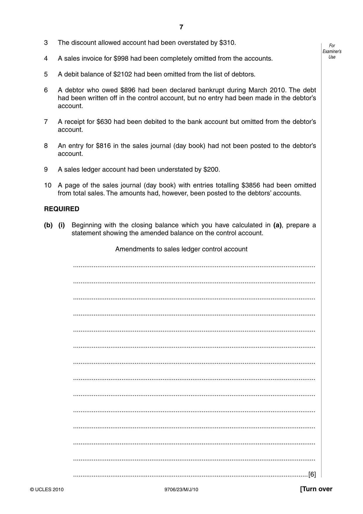 Cambridge A Level Accounting 9706 2010 May/June Paper 2 · Variant 3 question paper, page 7 of 12