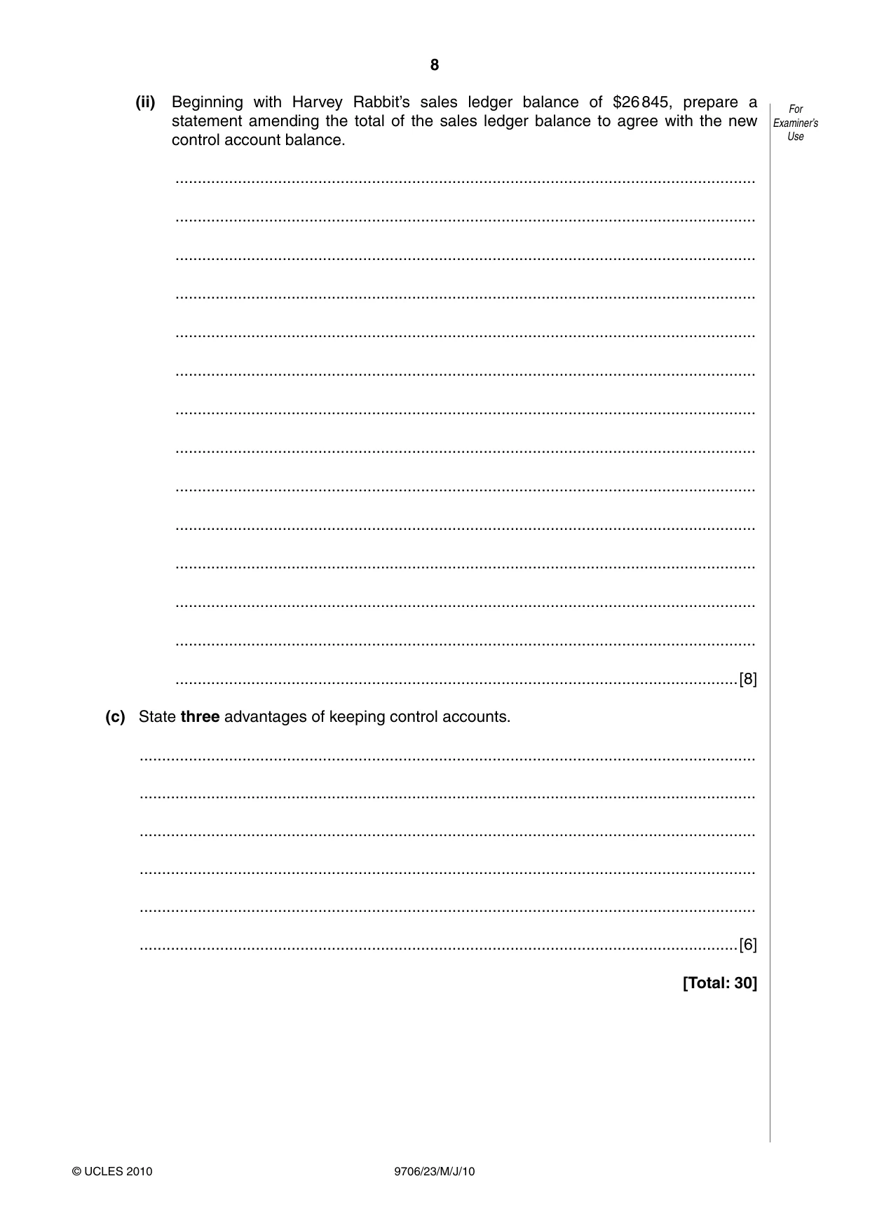 Cambridge A Level Accounting 9706 2010 May/June Paper 2 · Variant 3 question paper, page 8 of 12
