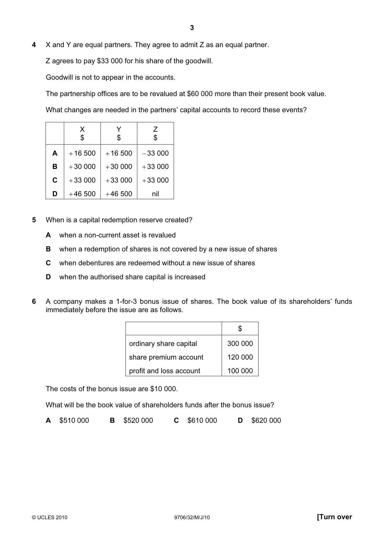 Cambridge A Level Accounting 9706 2010 May/June Paper 3 · Variant 2 question paper, page 3 of 12