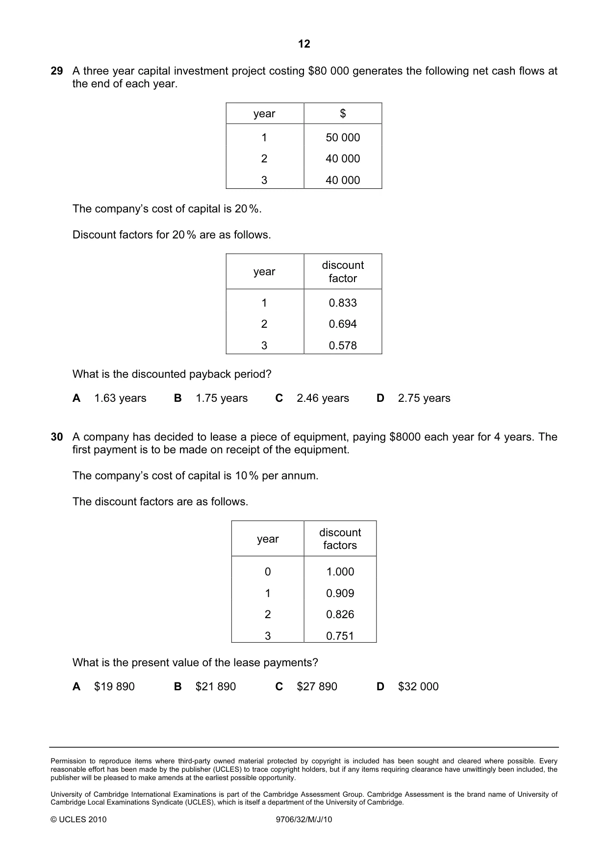 Cambridge A Level Accounting 9706 2010 May/June Paper 3 · Variant 2 question paper, page 12 of 12