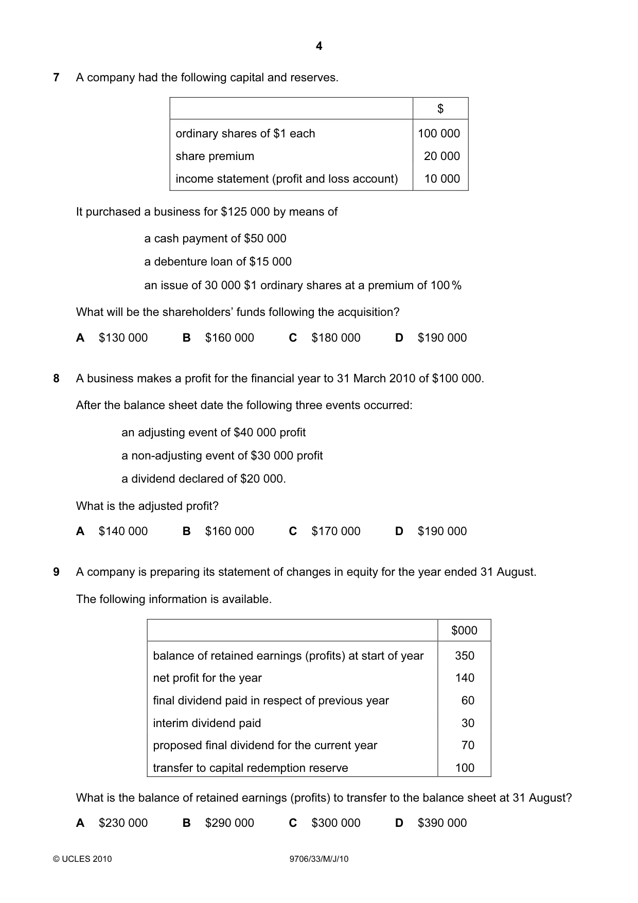 Cambridge A Level Accounting 9706 2010 May/June Paper 3 · Variant 3 question paper, page 4 of 12