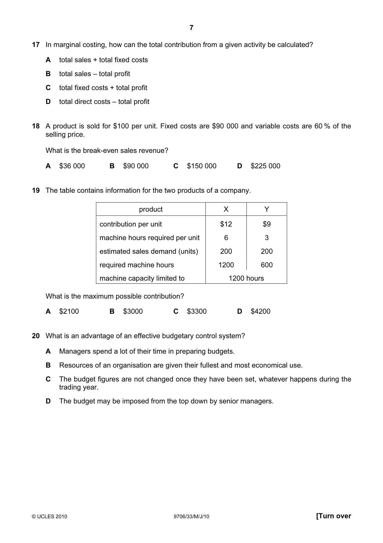 Cambridge A Level Accounting 9706 2010 May/June Paper 3 · Variant 3 question paper, page 7 of 12