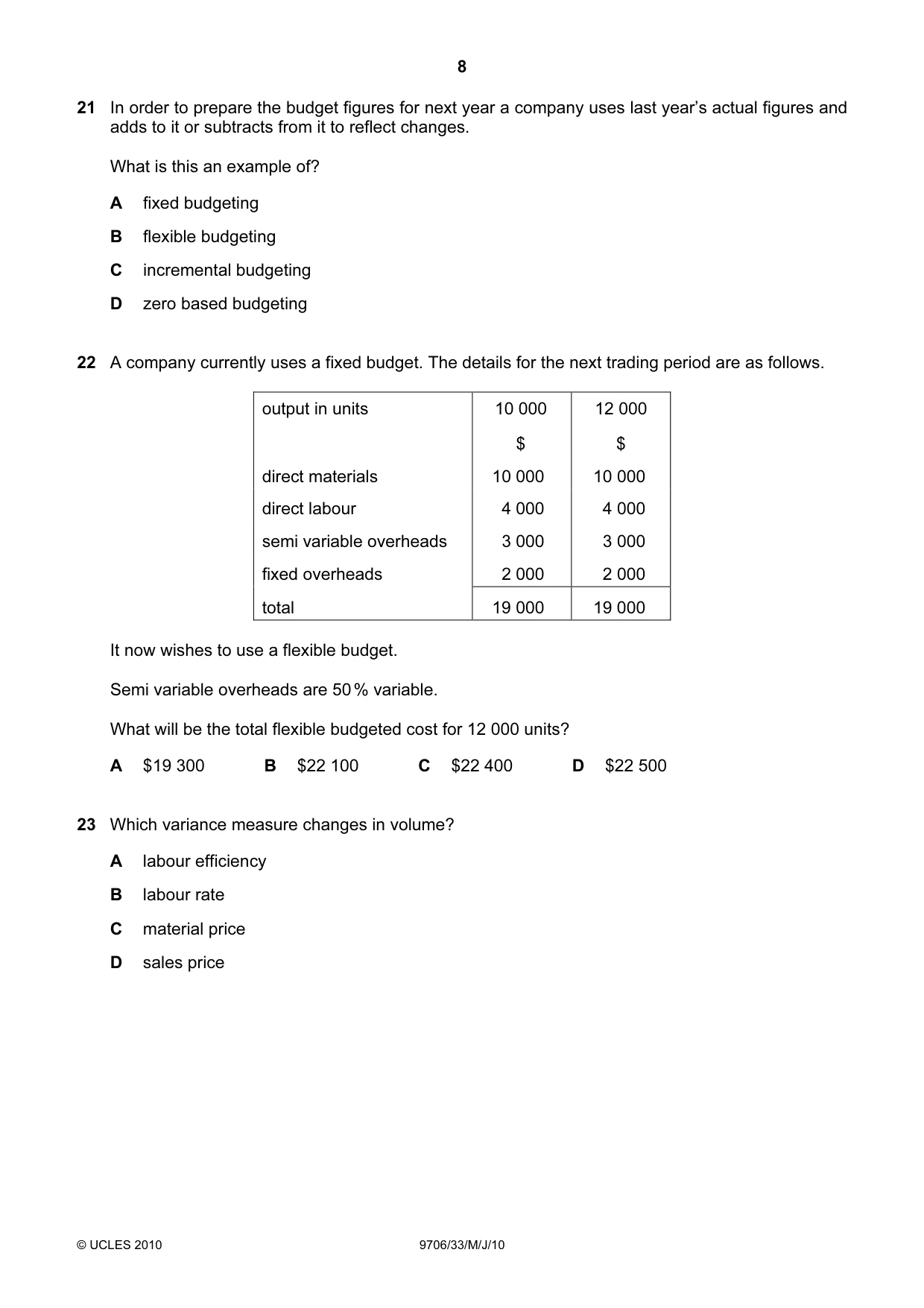 Cambridge A Level Accounting 9706 2010 May/June Paper 3 · Variant 3 question paper, page 8 of 12