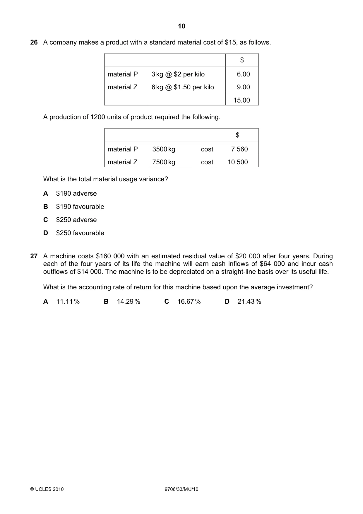 Cambridge A Level Accounting 9706 2010 May/June Paper 3 · Variant 3 question paper, page 10 of 12