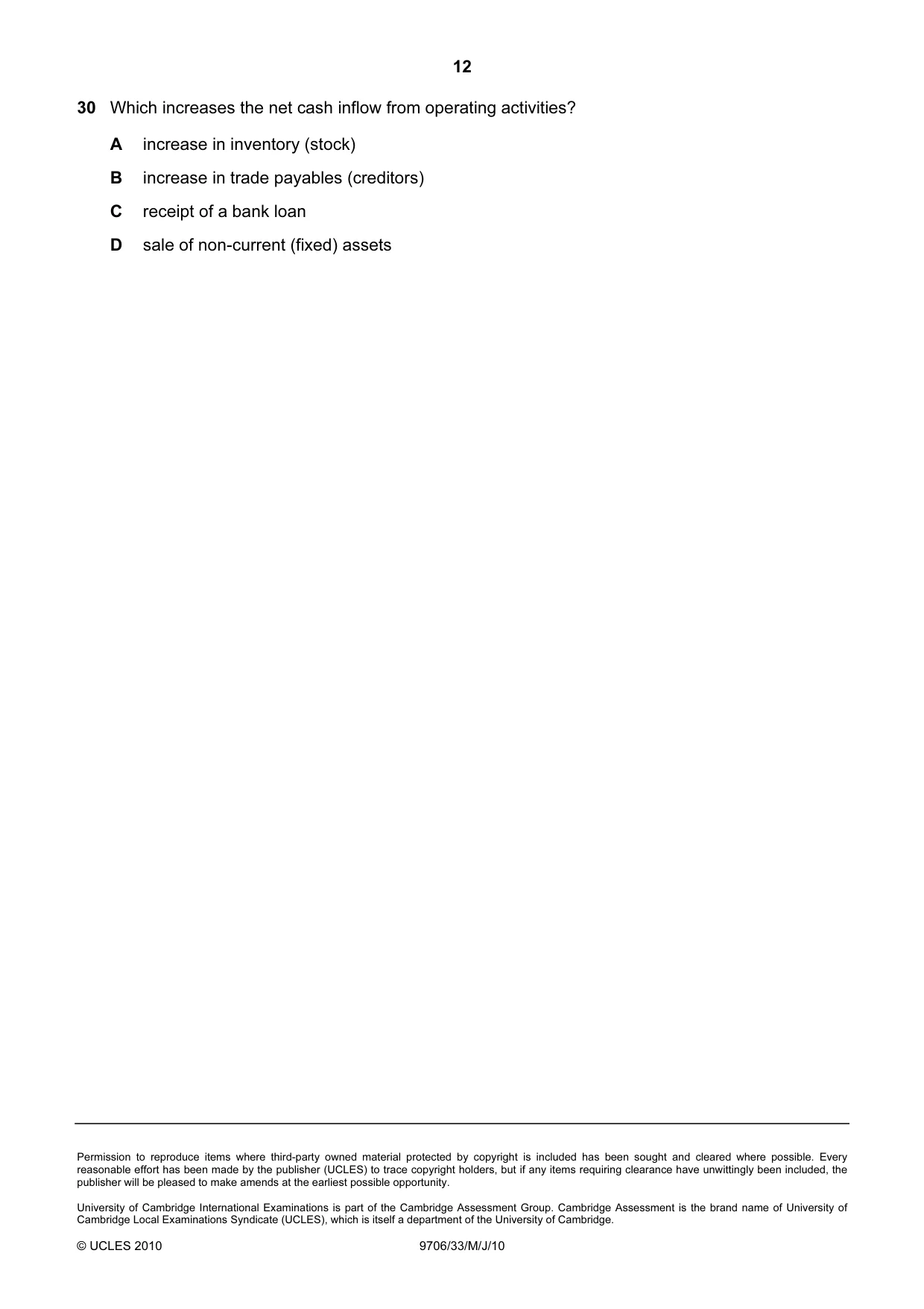 Cambridge A Level Accounting 9706 2010 May/June Paper 3 · Variant 3 question paper, page 12 of 12
