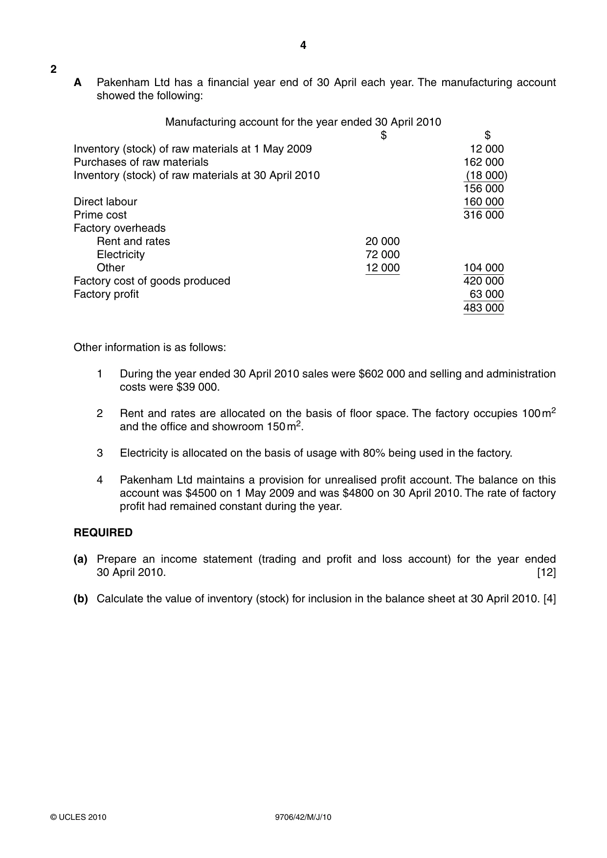 Cambridge A Level Accounting 9706 2010 May/June Paper 4 · Variant 2 question paper, page 4 of 8