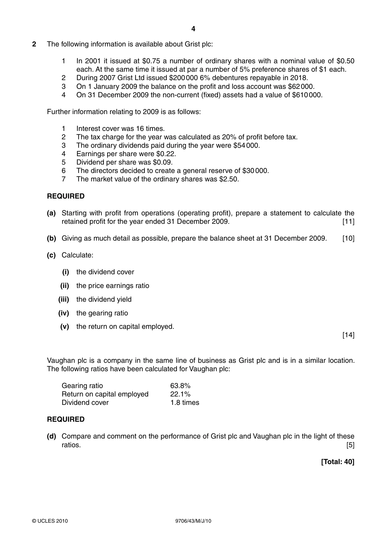 Cambridge A Level Accounting 9706 2010 May/June Paper 4 · Variant 3 question paper, page 4 of 8