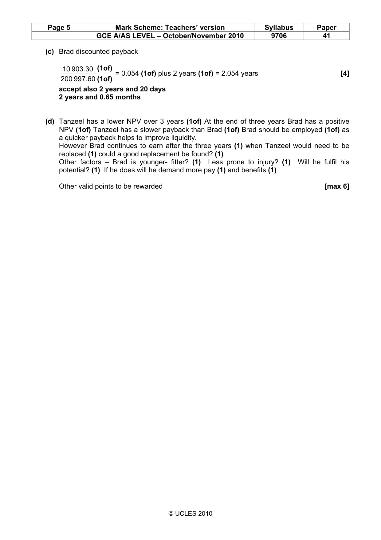 Mark scheme, page 5 of 5