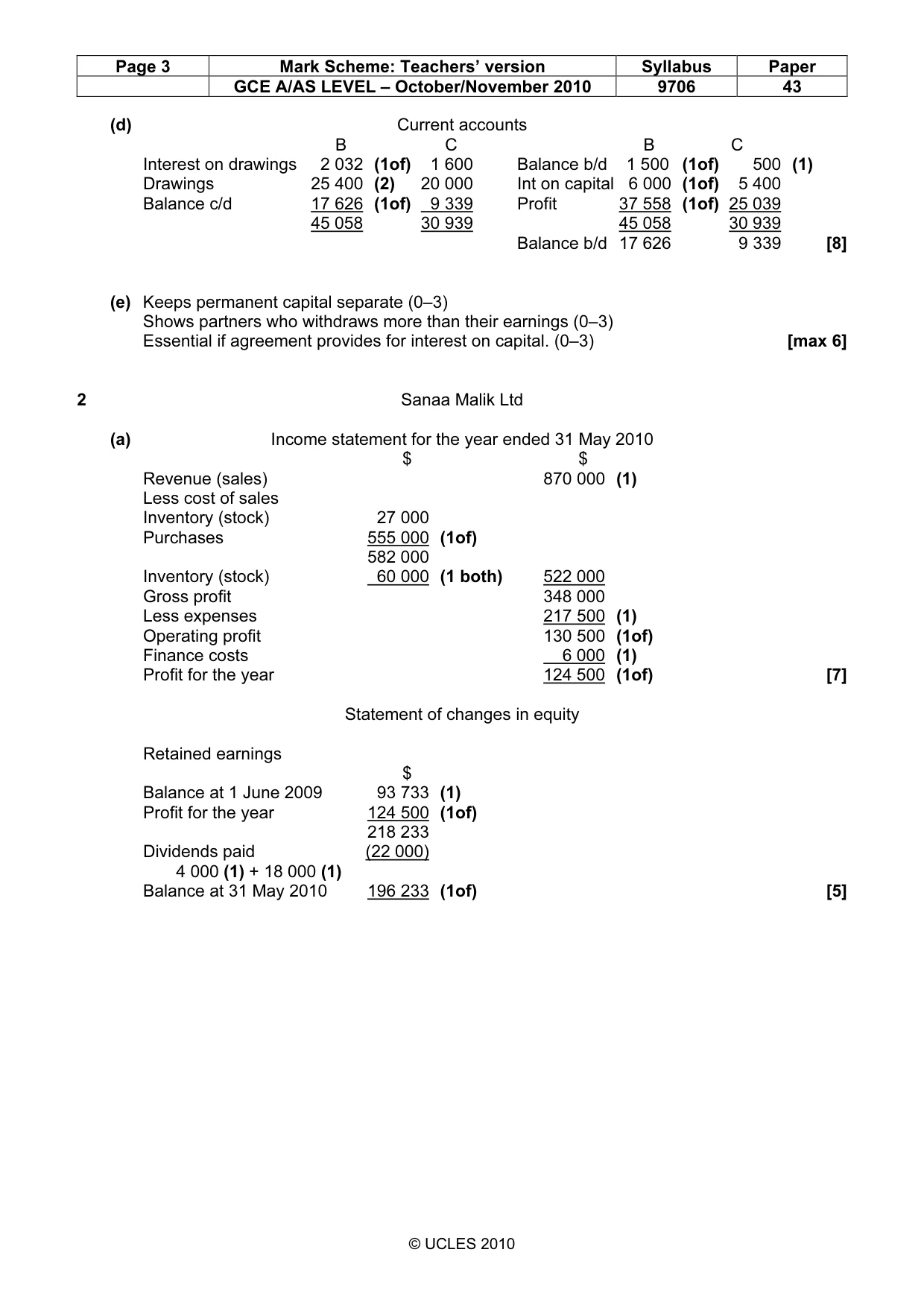 Mark scheme, page 3 of 6