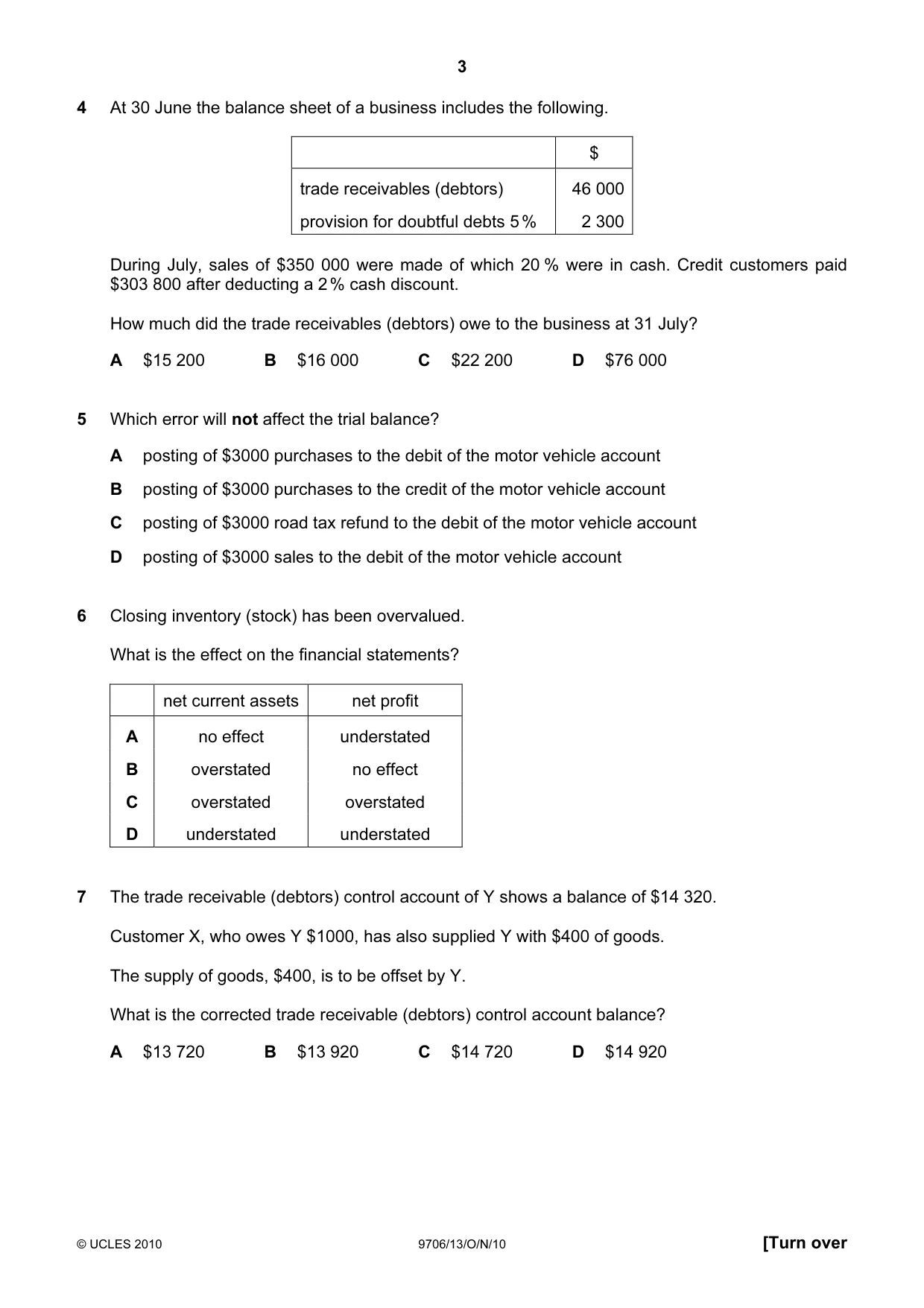Cambridge A Level Accounting 9706 2010 Oct/Nov Paper 1 · Variant 3 question paper, page 3 of 12