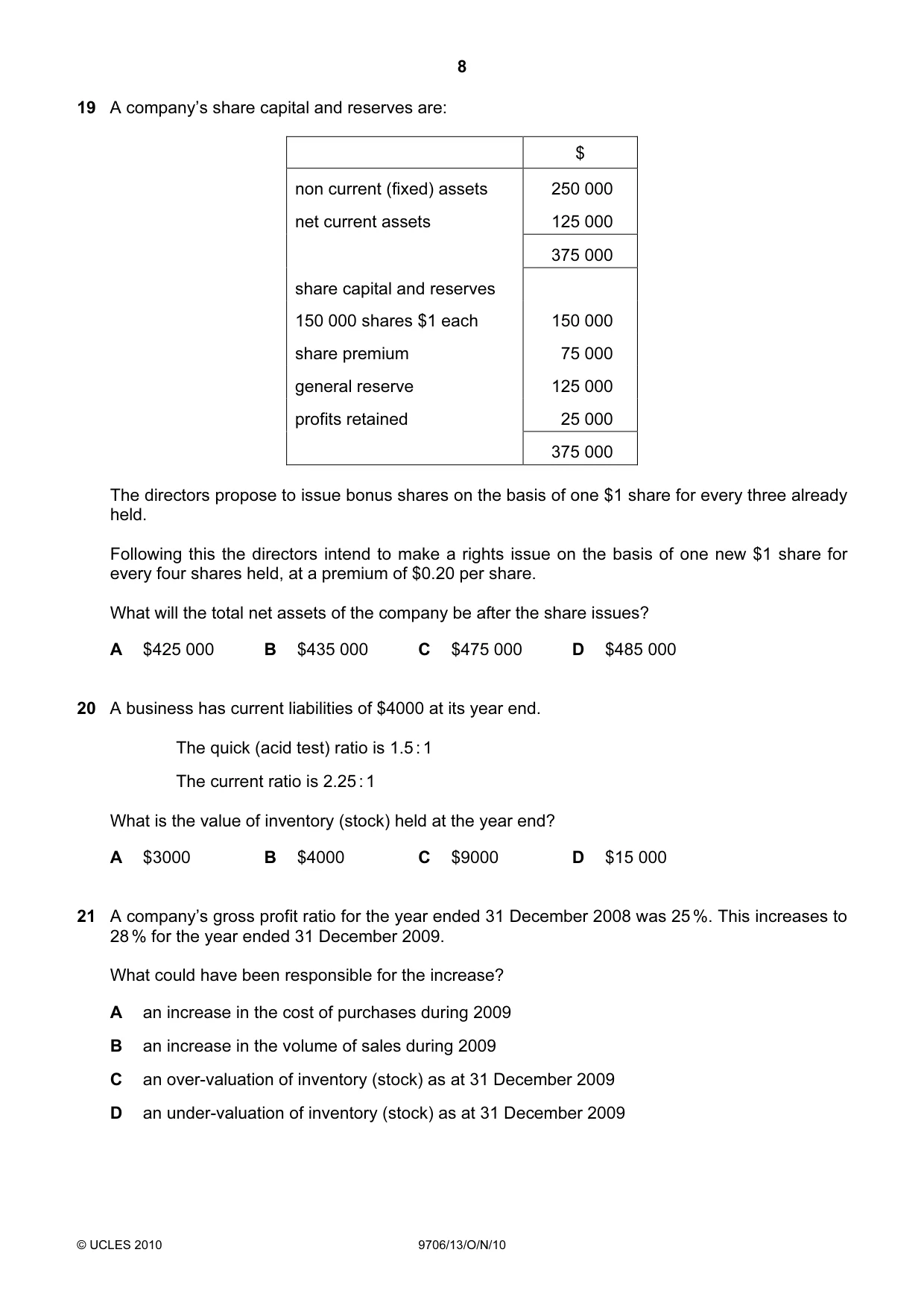 Cambridge A Level Accounting 9706 2010 Oct/Nov Paper 1 · Variant 3 question paper, page 8 of 12
